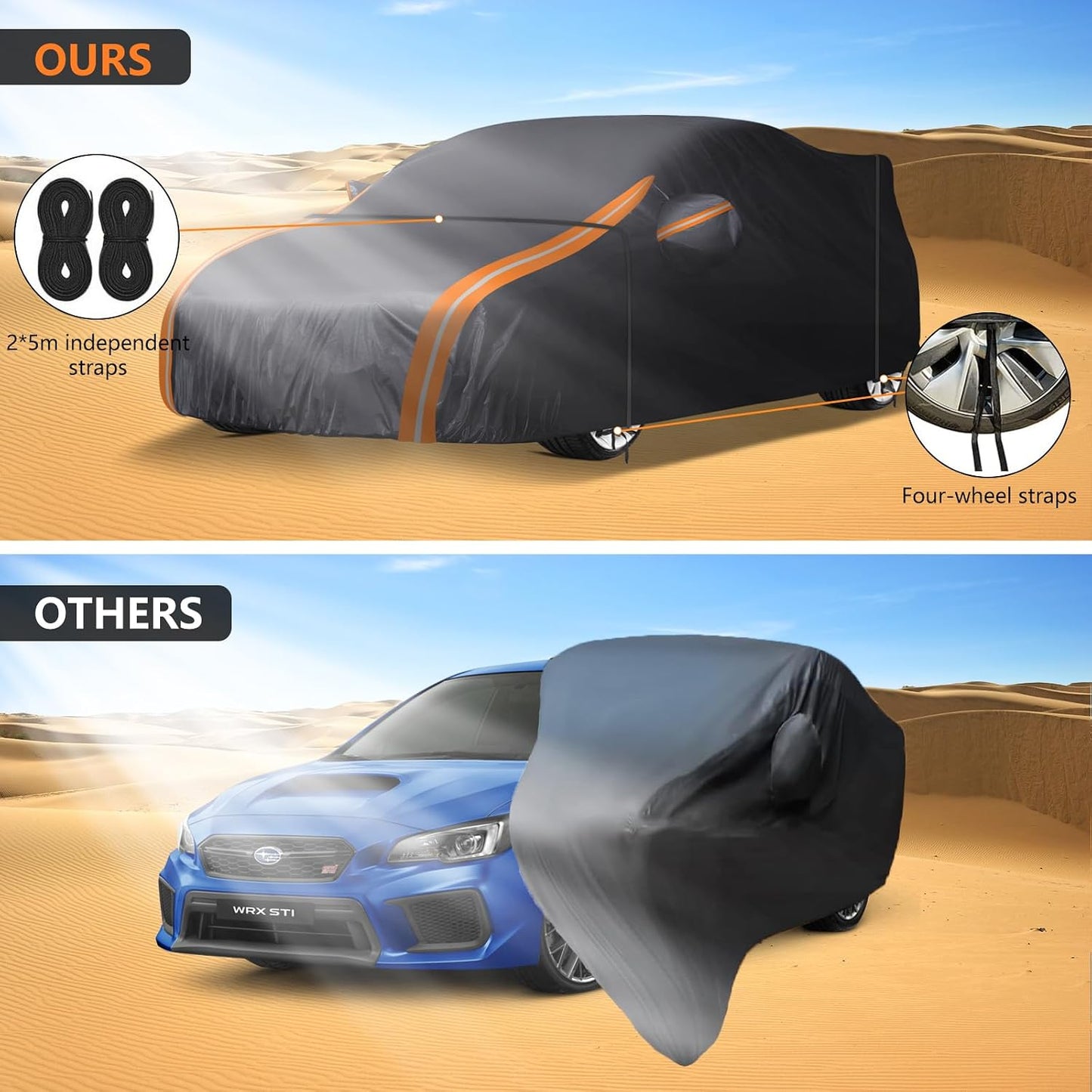8-Layer All Weather Waterproof Car Cover Custom Fit for Subaru WRX Impreza STI 2007-2025, Lab-Verified Snow/Rain/UV Protection - Zipper Door & Storage Bag