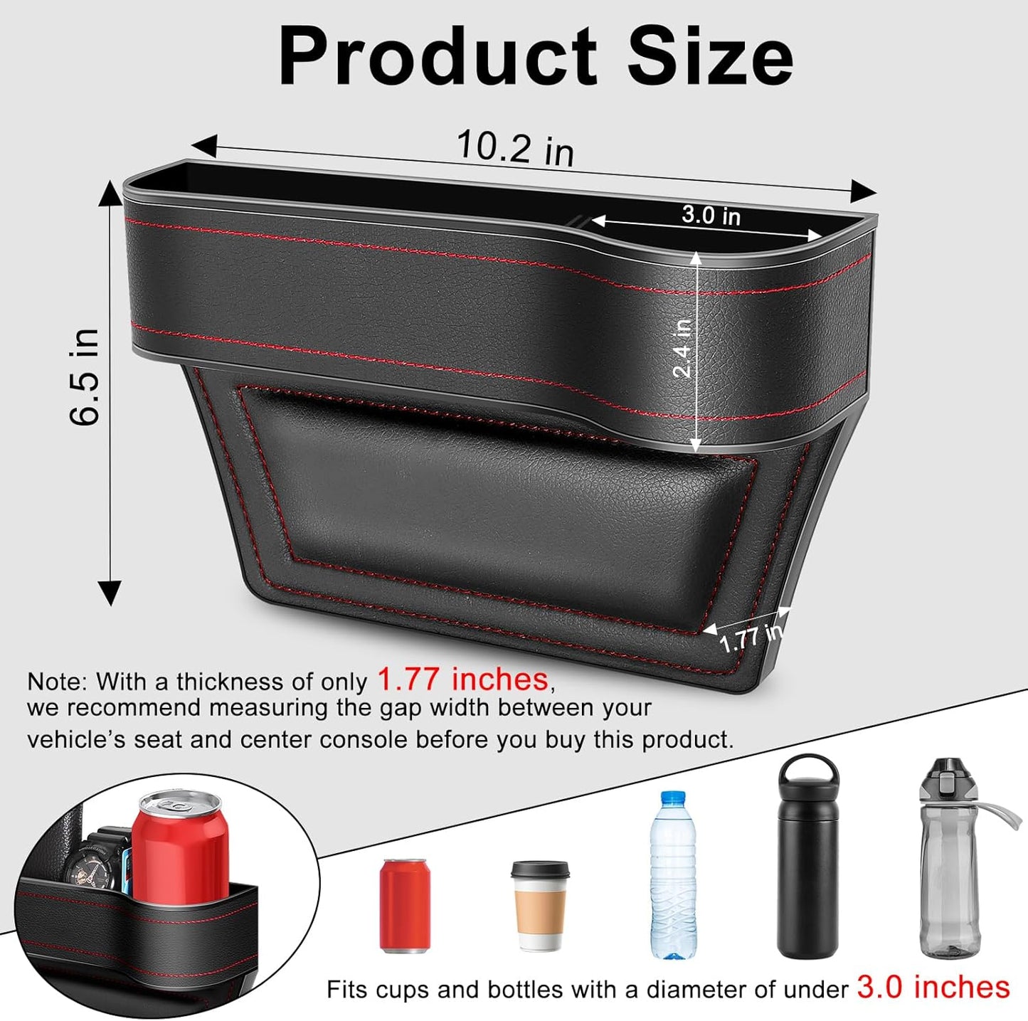 Car Seat Gap Filler, 2 Pack Car Seat Organizer with Cup Holder, Car Seat Gap Filler Organizer with 2 Seat Back Hooks for Phones, Keys, Cards, Canned Drinks, Ideal for Car storage Box