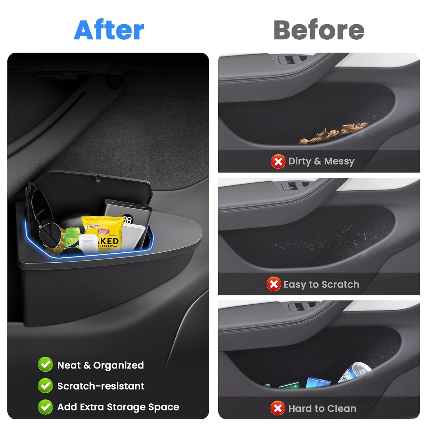 Canvcle Front Door Trash Can for 2025 2026 New Tesla Model Y Juniper Accessories, Door Side Storage Box Organizer Front Seat Door Garbage Bin with Push-Open Lid, Hidden Storage Organizer Black 2PCS
