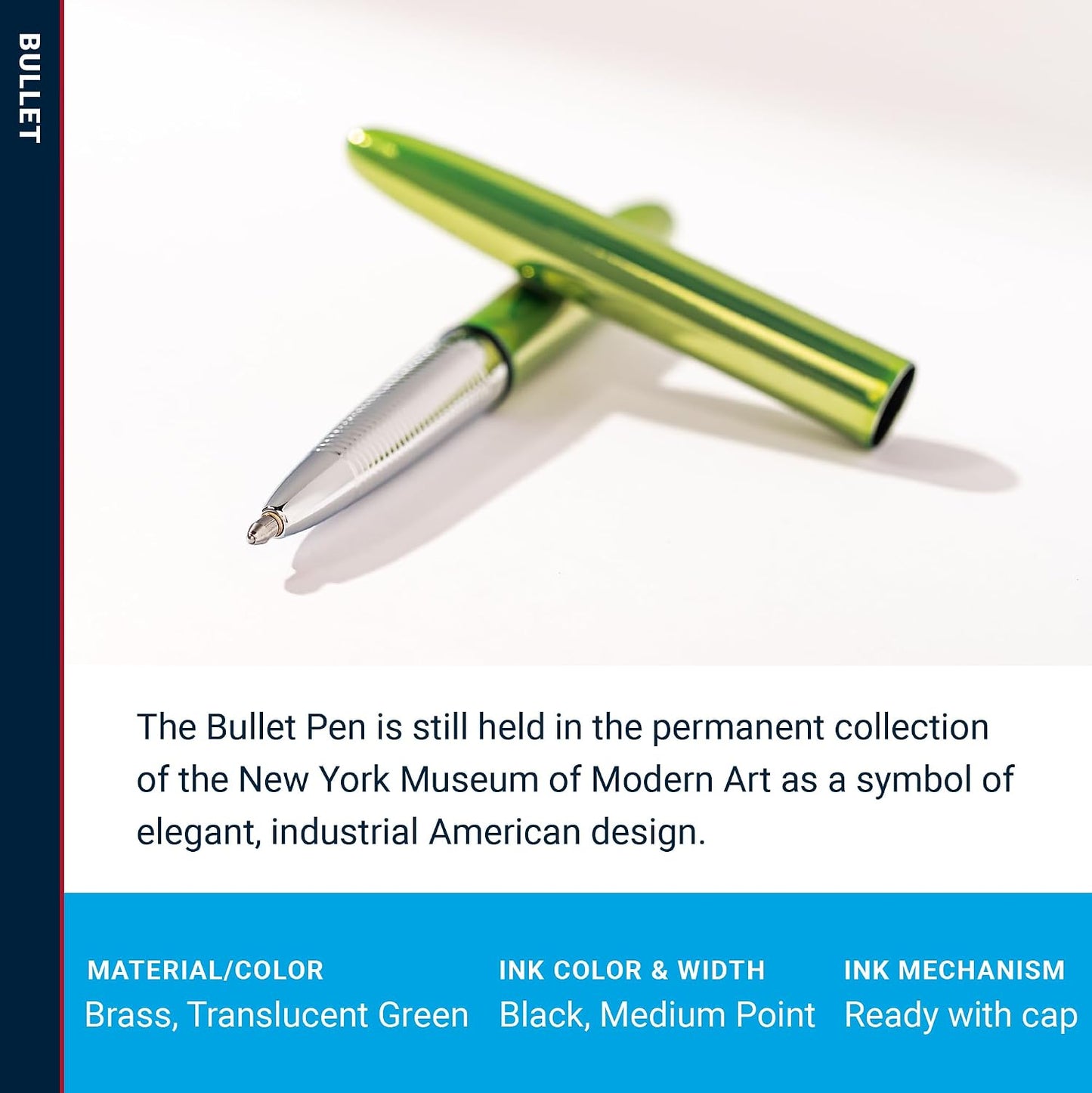 Fisher Space Pen Aurora Borealis Lime Green Bullet Pen, Pressurized Ballpoint Pen, Compact, Writes Upside Down, Extreme Temperatures, Black Ink, Medium Point, Pocket Clip, Gift Box, Made in USA