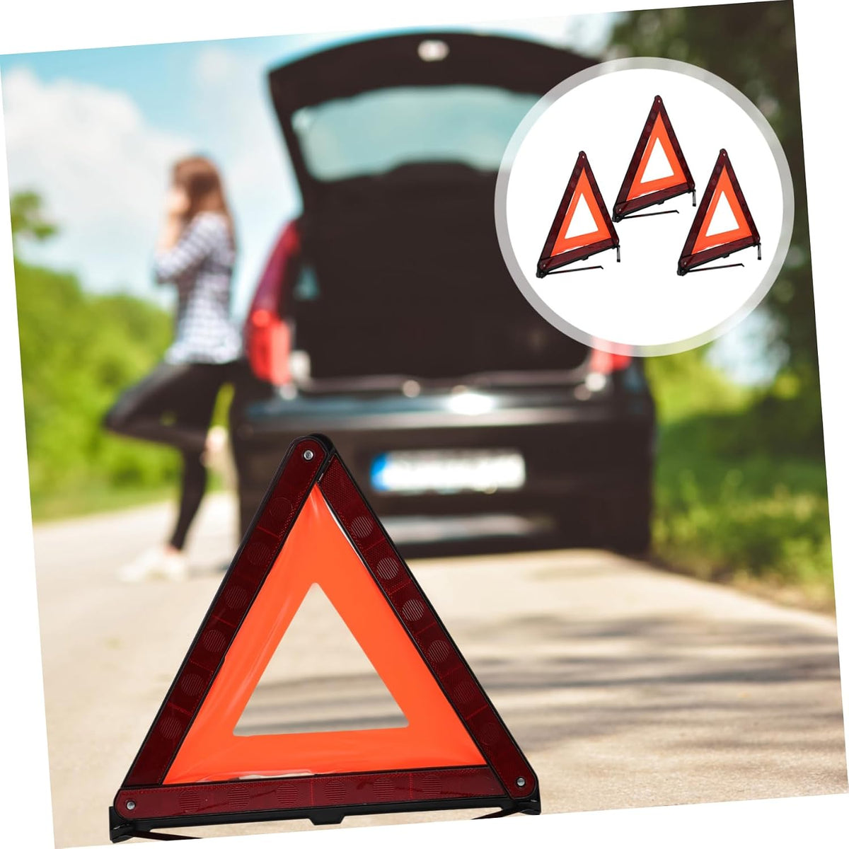 OUNONA Reflective Triangle Warning Sign Kit for Car Roadside Safety 3 Pack