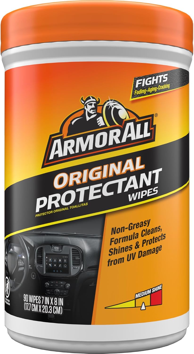Armor All Car Interior Original Protectant Wipes, 90 Count, UV Protectant | Car cleaner wipes for vinyl, rubber, plastic, trim, and dashboards with a non-greasy, streak-free medium shine