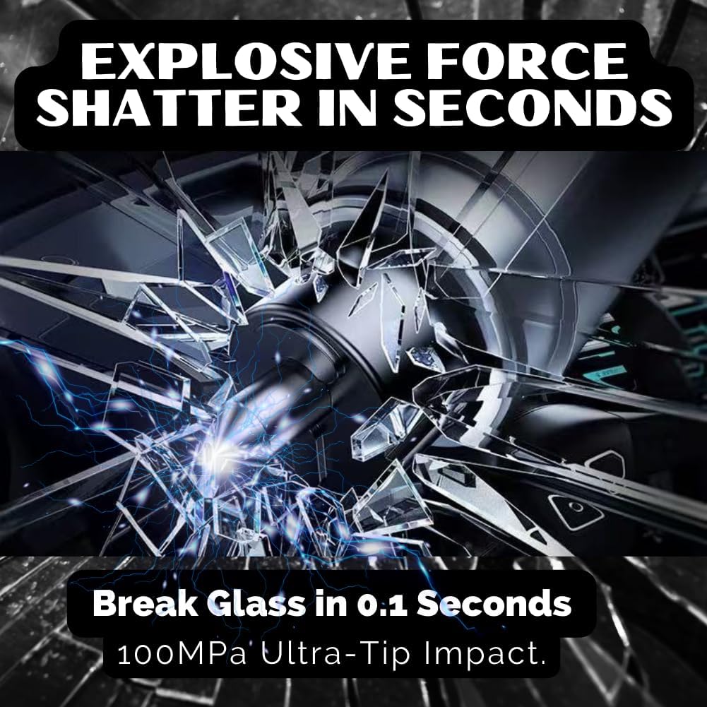4-Pack Glass Breaker & Emergency Hammer – Heavy-Duty Car Window Breaker Tool for Underwater Escape, Shatters Tempered Glass with Safety Spring, Includes Seatbelt Cutter for New Cars (Black)
