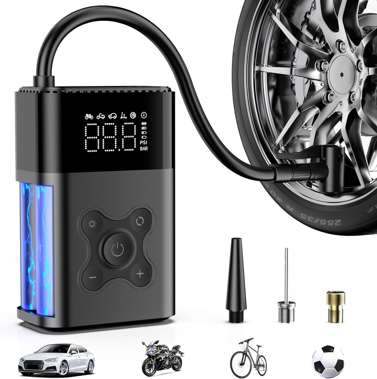 Tire Inflator Portable Air Compressor, 150PSI Air Pump for Car Tires, Electric Bike Pump with Digital Tire Pressure Gauge, Portable Tire Inflator for Compact Car, Electric Motorcycle, Bike (Black)