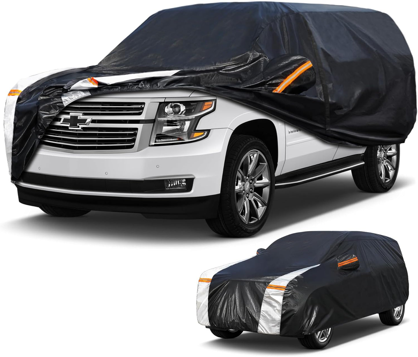 Large SUV Car Cover for Chevrolet Tahoe 100% Waterproof All Weather, Heavy Duty Outdoor Full Exterior Covers Rain Sun Wind UV Protection.