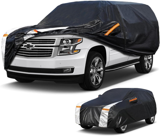 Large SUV Car Cover for Chevrolet Tahoe 100% Waterproof All Weather, Heavy Duty Outdoor Full Exterior Covers Rain Sun Wind UV Protection.