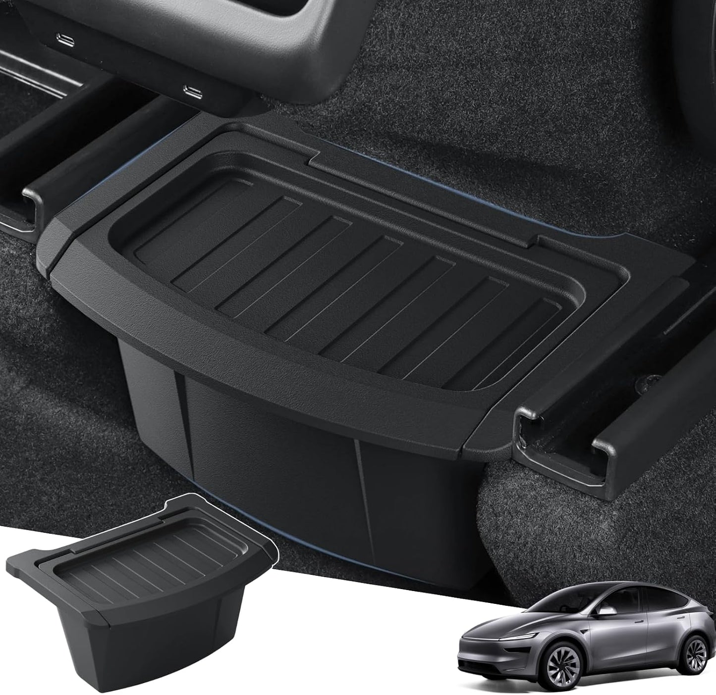 2026 Model Y Juniper Trash Can Back Seat Compatible with New Tesla Model Y Juniper Rear Center Console Floor Organizer Storage Box with Lid Garbage Can - TPE, Black
