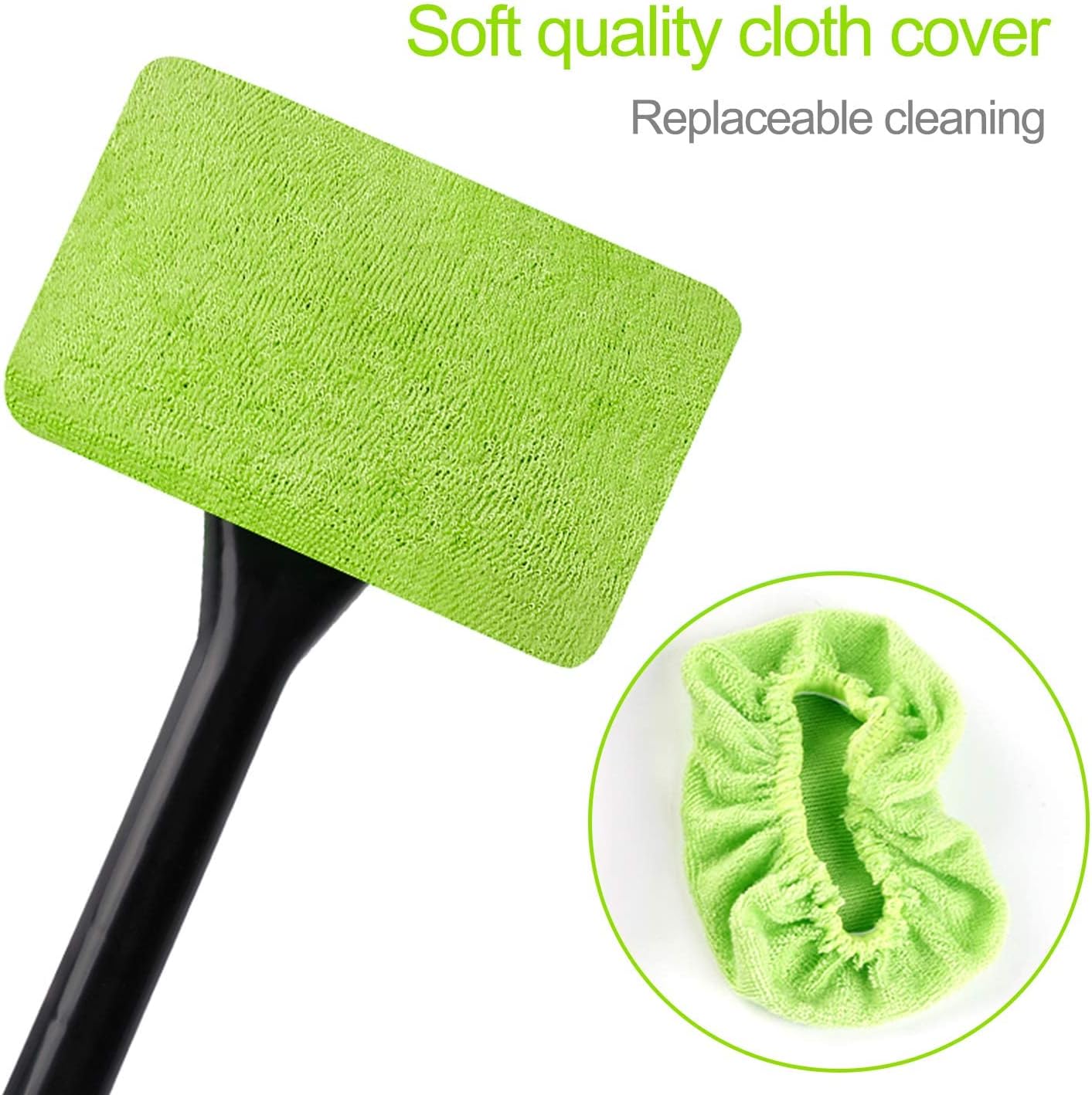 XINDELL Car Window Cleaning Combo – Windshield Glass Cleaner Tool with Extendable Handle & 14 Reusable Microfiber Pads for Interior/Exterior Glass, Streak-Free Auto Window Cleaning for Car Owners