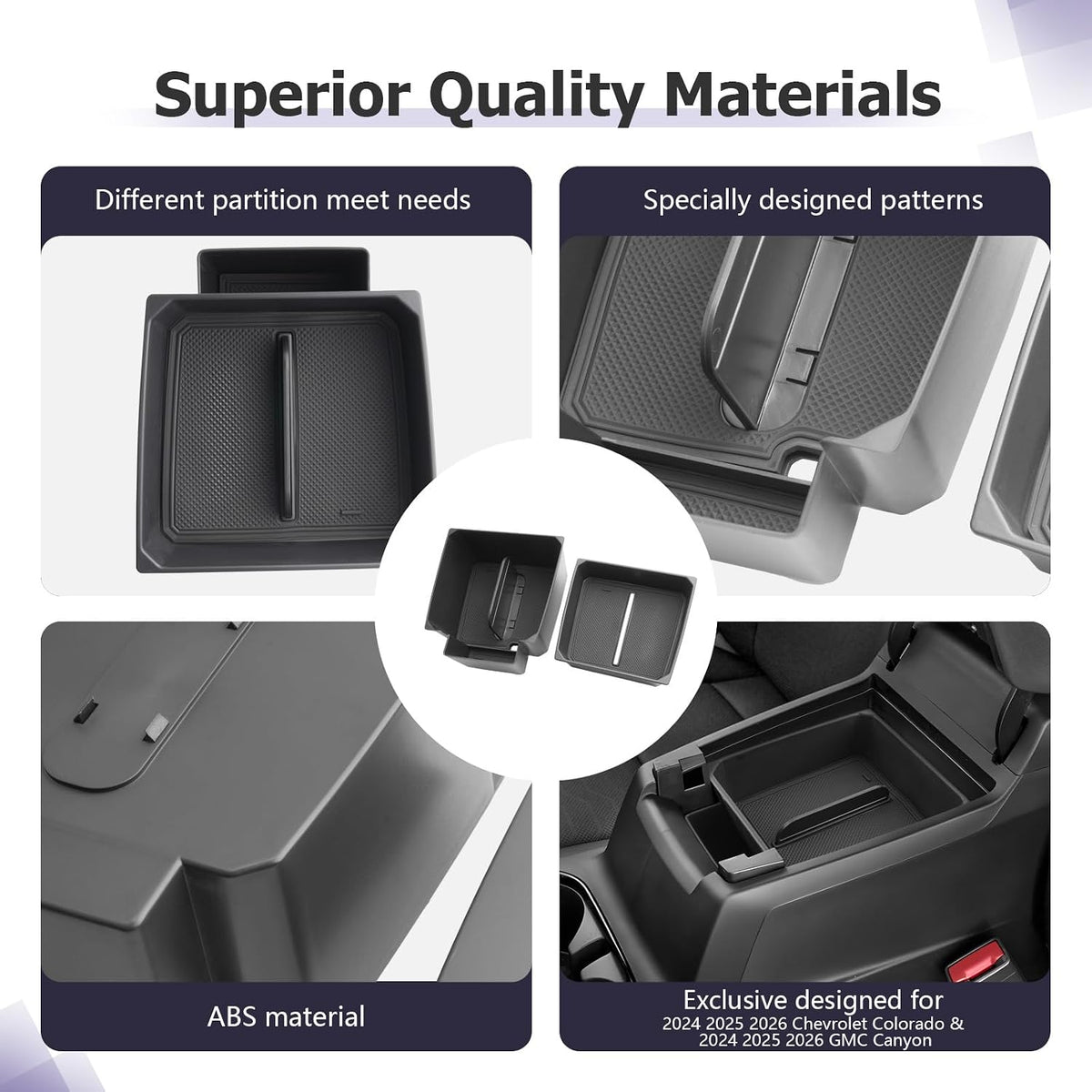 LUWU Center Console Organizer for 2023 2024 2025 2026 Chevrolet Colorado & GMC Canyon Accessories Armrest Console Storage Box Glove Organizer Tray ABS Material Double-layer Design Storage Box (Black)