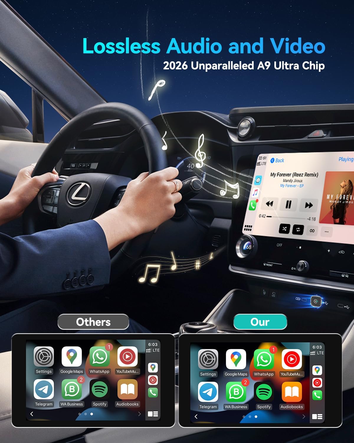 2026 Ultra Mini Wireless Carplay Adapter for iPhone & Android Auto, USB for Apple Car Play Dongle Plug & Play for iOS 10+ & Android 10+, Auto-Reconnect, Stable & No Lag (Sliver)
