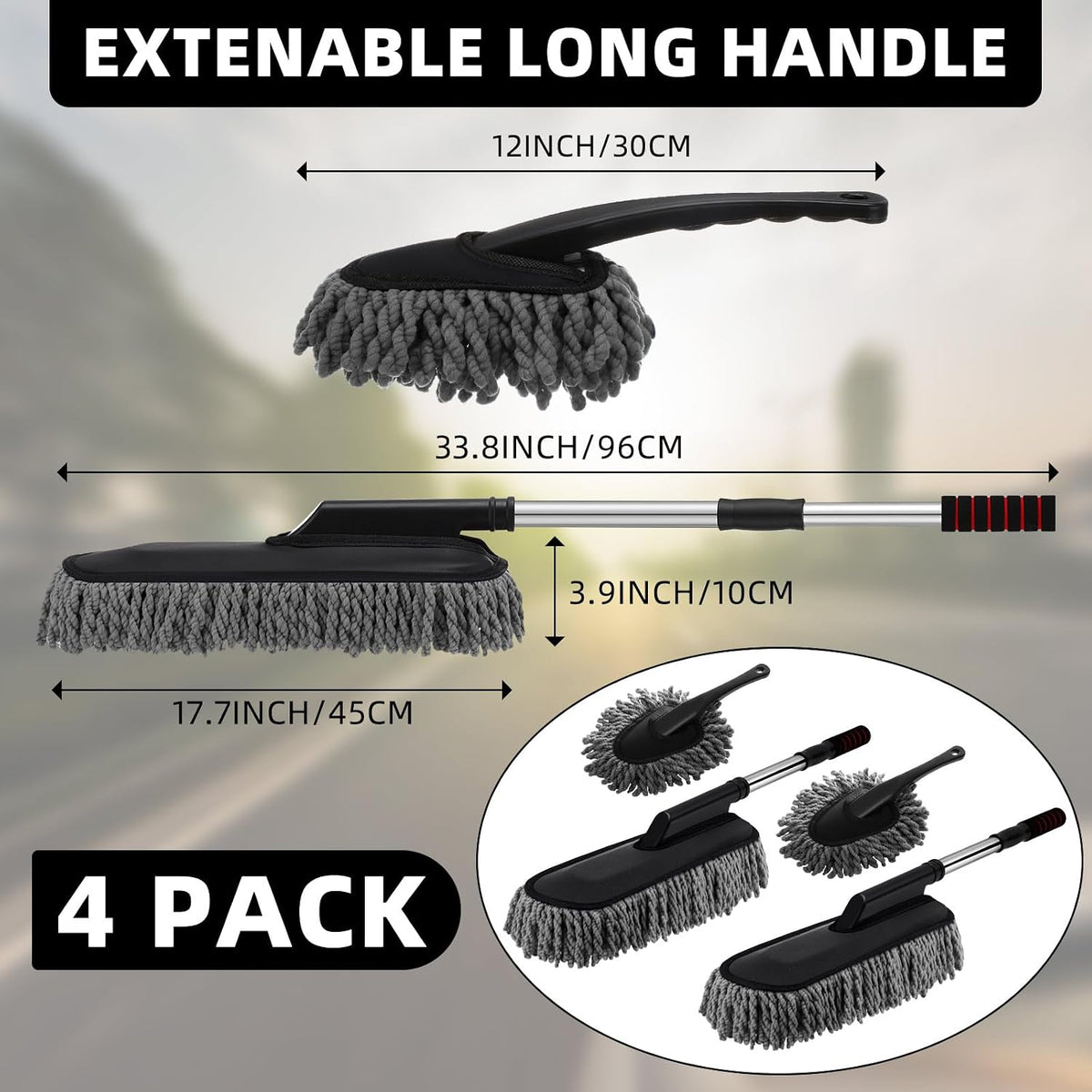 4 Pack Microfiber Car Duster Exterior Scratch Free, Gray