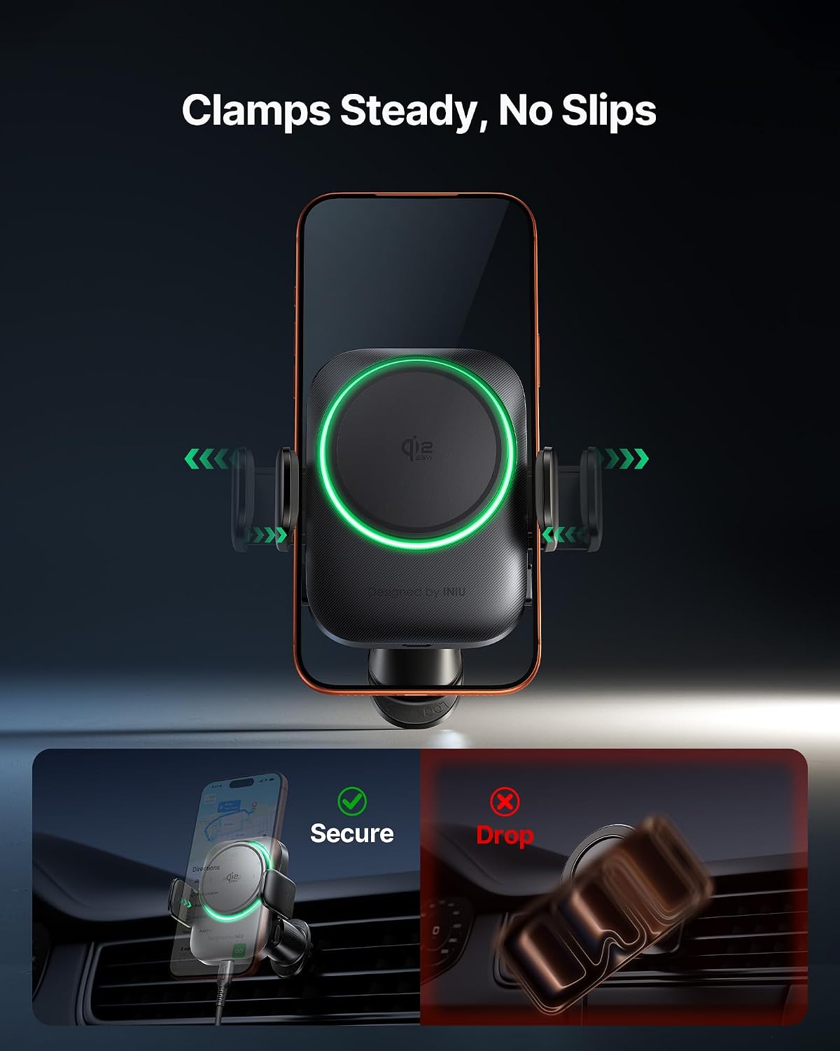 INIU MagSafe Car Mount Charger, Original Qi2.2 Certified 25W Fast Charging