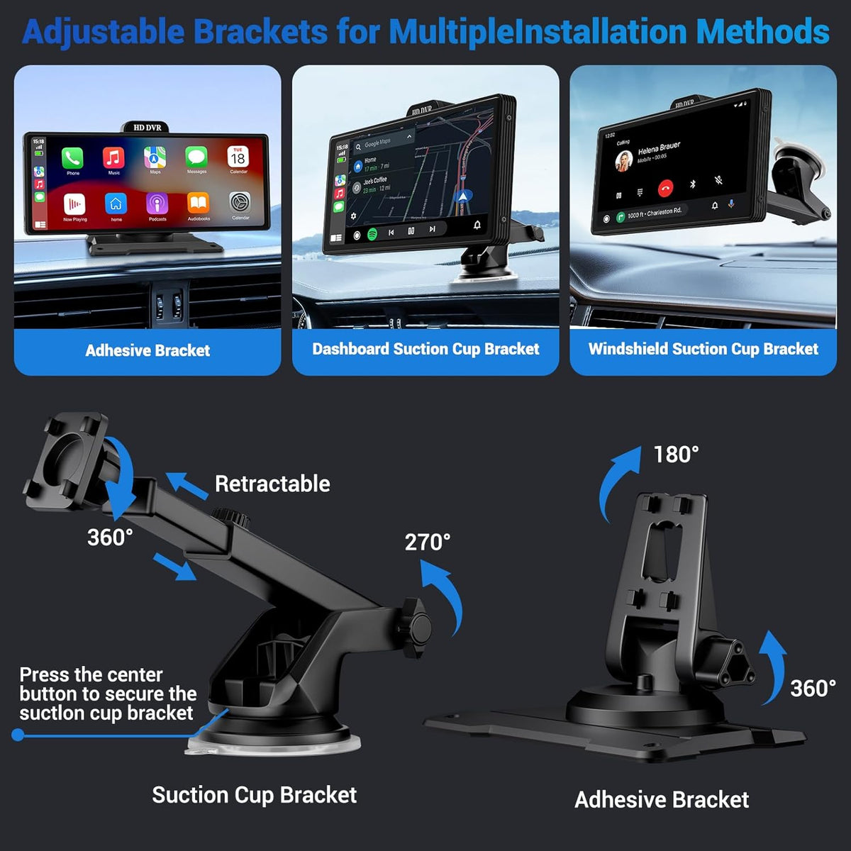 10.26" Wireless Apple Carplay Screen for Car with 4K Dash Cam