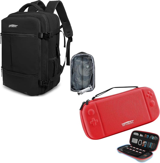 Vacuum Compression Backpack, Carry-On Size Travel Backpack with Vacuum System and Pump & Nintendo Switch 2 Carrying Case, Slim Hard Shell Travel Case