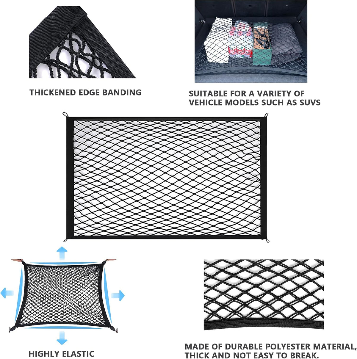 Cargo Net Car with Hooks Adjustable Highly Elastic Storage Organizer Net