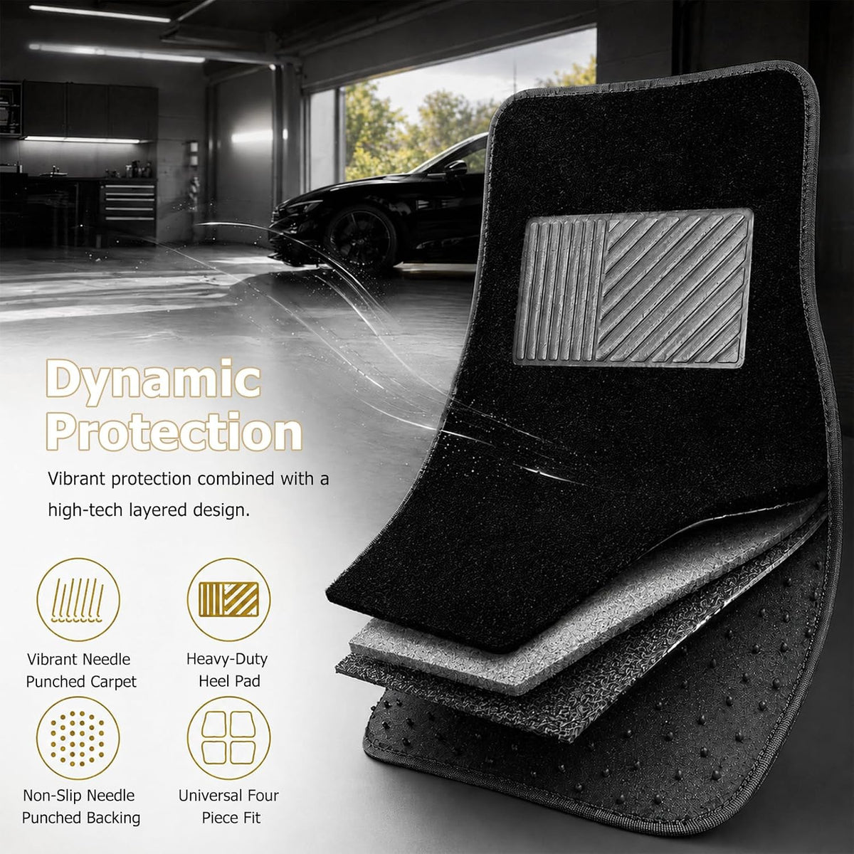 4PCS Car Floor Mats, All Weather Car Floor Protective Pads (Black)