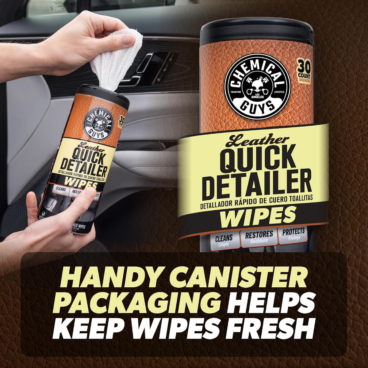 Chemical Guys, Leather Quick Detailer Conditioning Wipes, 30 Count, 2 Pack