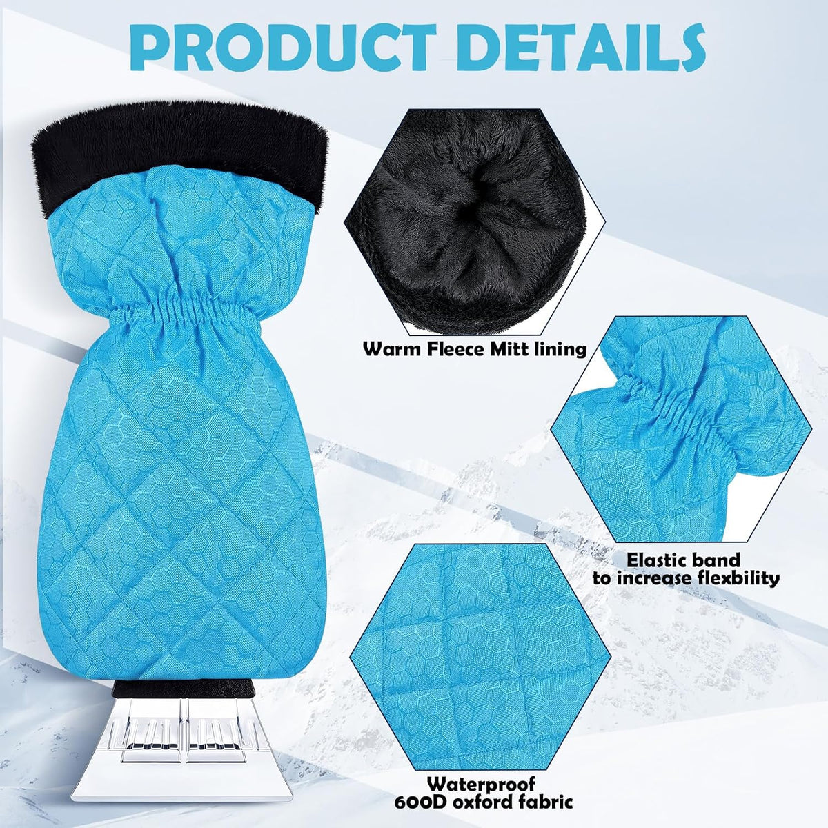 JaGely 4 Pack Ice Scrapers with Glove for Car Windshield,Sky Blue