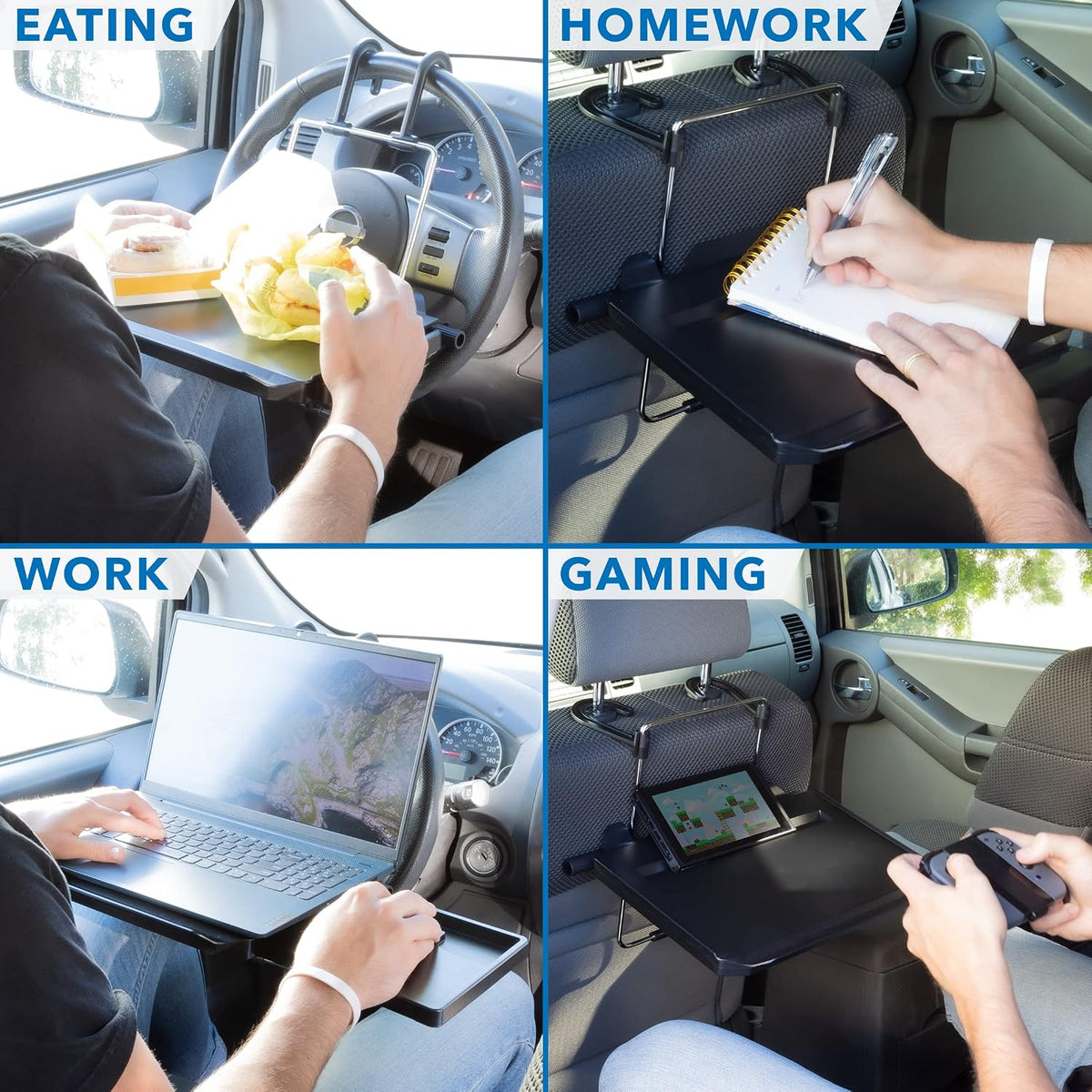 Mount-It! Car Table Tray with Adjustable Height and Tilt | Car Desk for Laptop FITS on Any Car Model and Steering Wheel | Holds Food, Drinks, Laptops, Tablets, Books and More! -