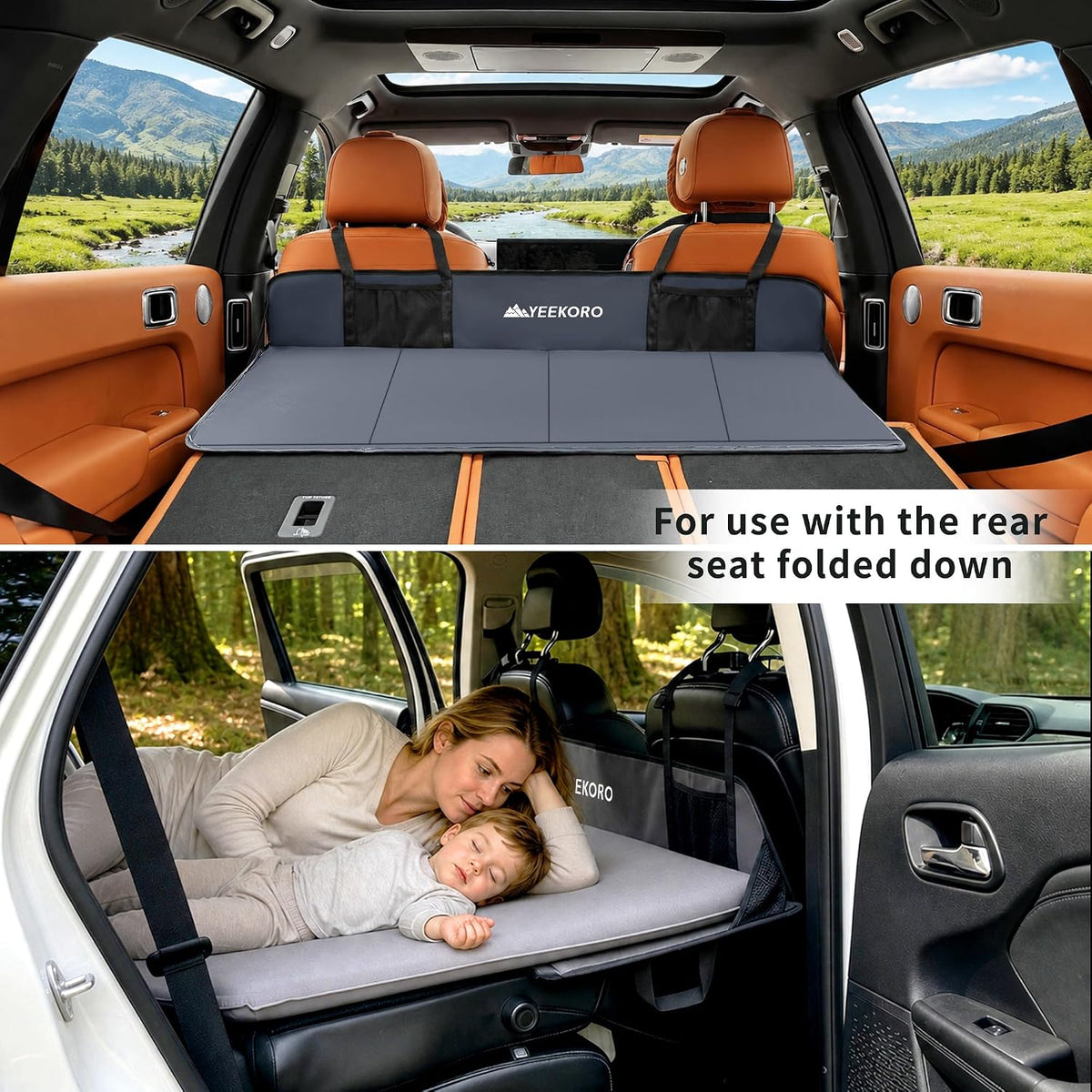 Car Rear Seat Mattress Extension Plate, Foldable Car Back Seat Extender，Portable Mattress for Sleeping, Increase Travel Trunk Space and Car Bed Camping Space for Cars, SUV, Model Y/3