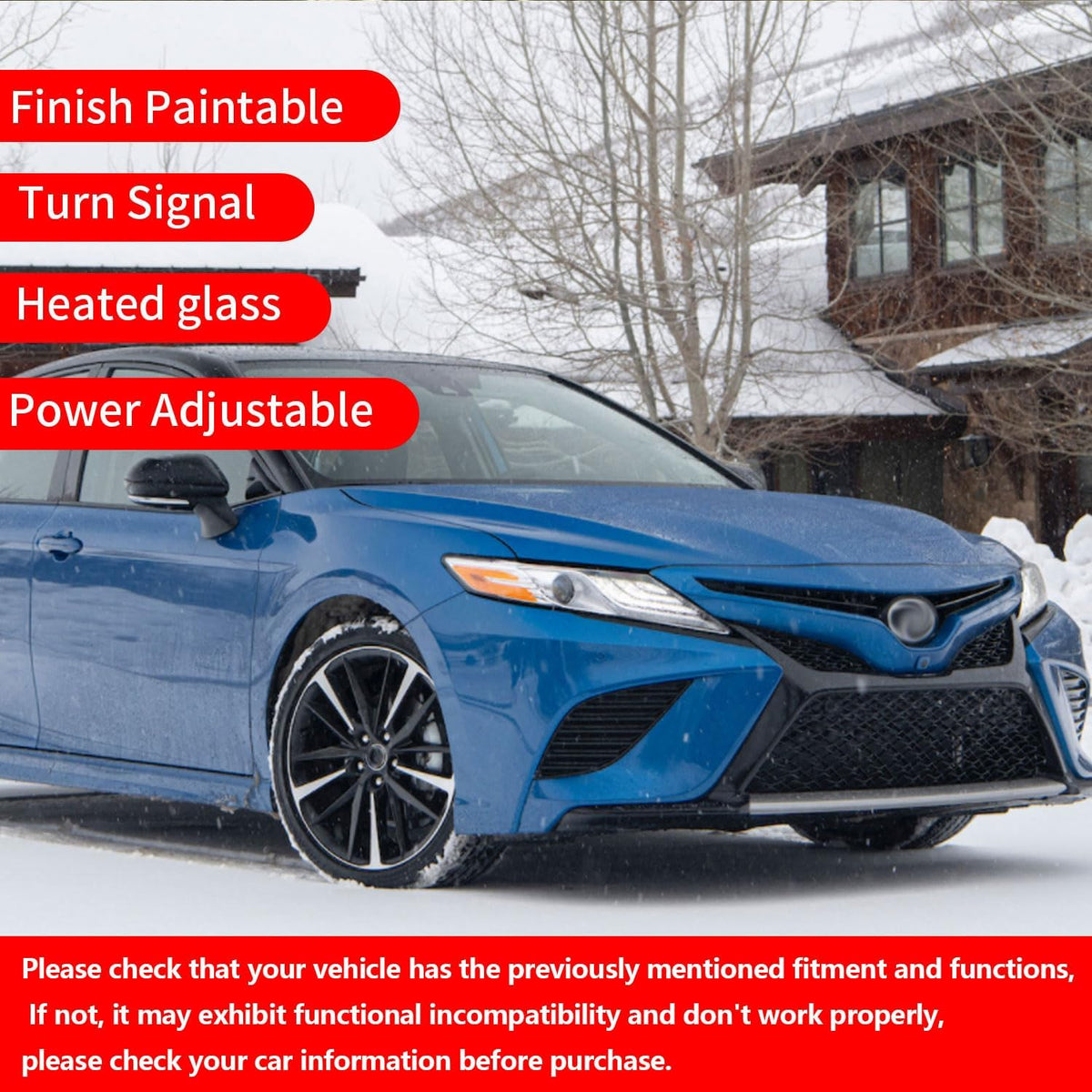 for Toyota Camry Side Mirror Assembly Passenger Side 2024 2018 2019 2020 2021 2022 2023 2024 | Power | Heated | Turn Signal | (POWER+LAMP+HEAT, Passenger Side(RH)) Replaces TO1321367