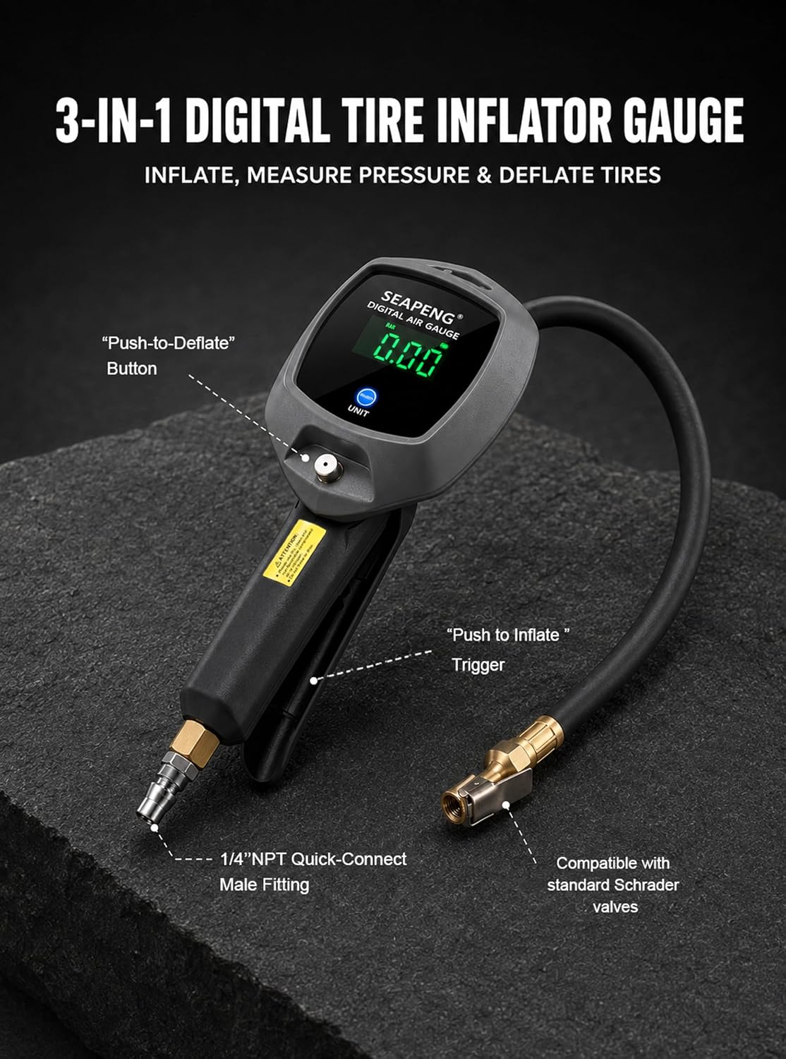 Digital Tire Inflator with Pressure Gauge, 230 PSI
