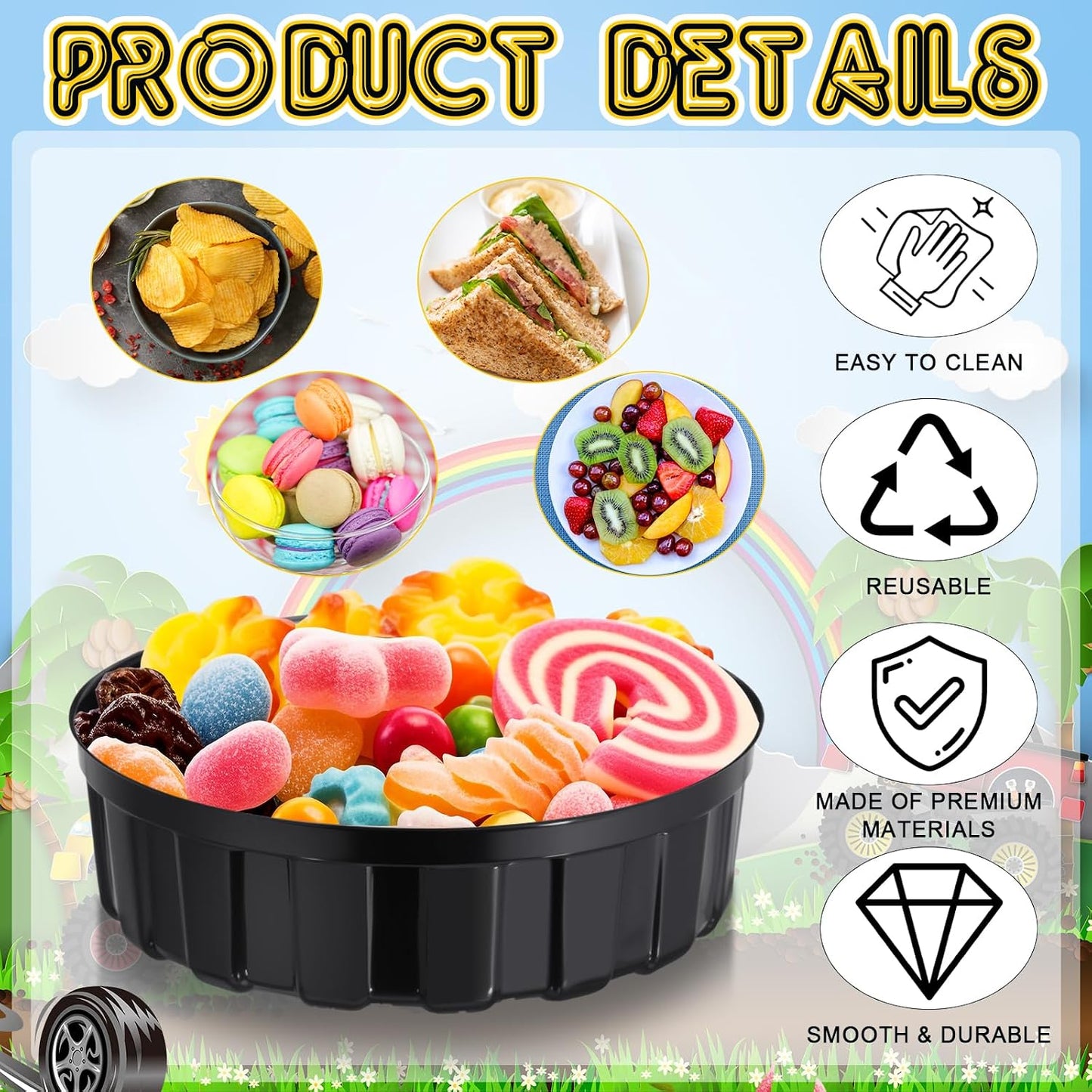 Uiifan 24 Pcs Truck Wheels Plastic Food Containers with Lids Race Car Wheels Disposable Candy Boxes for Truck Themed Birthday Party Supplies Baby Shower Race Car Party Decorations
