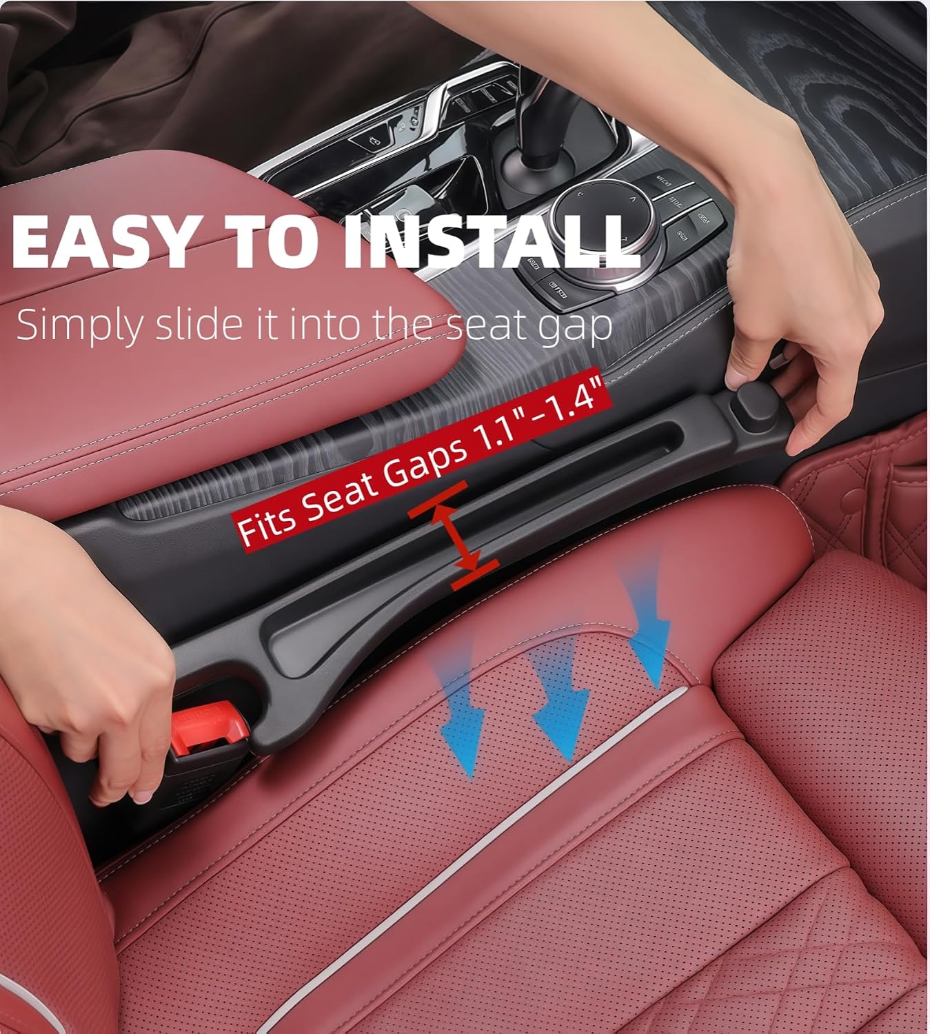 Car Seat Gap Filler 2 Pack, Upgraded 3-in-1 Car Seat Gap Plug Organizer with Storage Slot & Hook, Universal Fit No-Drop Seat Side Gap Seam Filler Between Seat & Console for Car, SUV, Truck