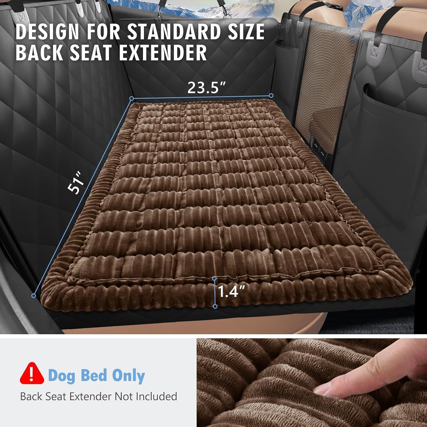 Backseat Dog Bed Non-Slip, Dog Bed for Car Back Seat Soft and Comfortable, Back Seat Pet Bed Mat for Travel, Pet Car Blanket for Backseat Extender and Seat Covers Brown (51”X 23.5”)
