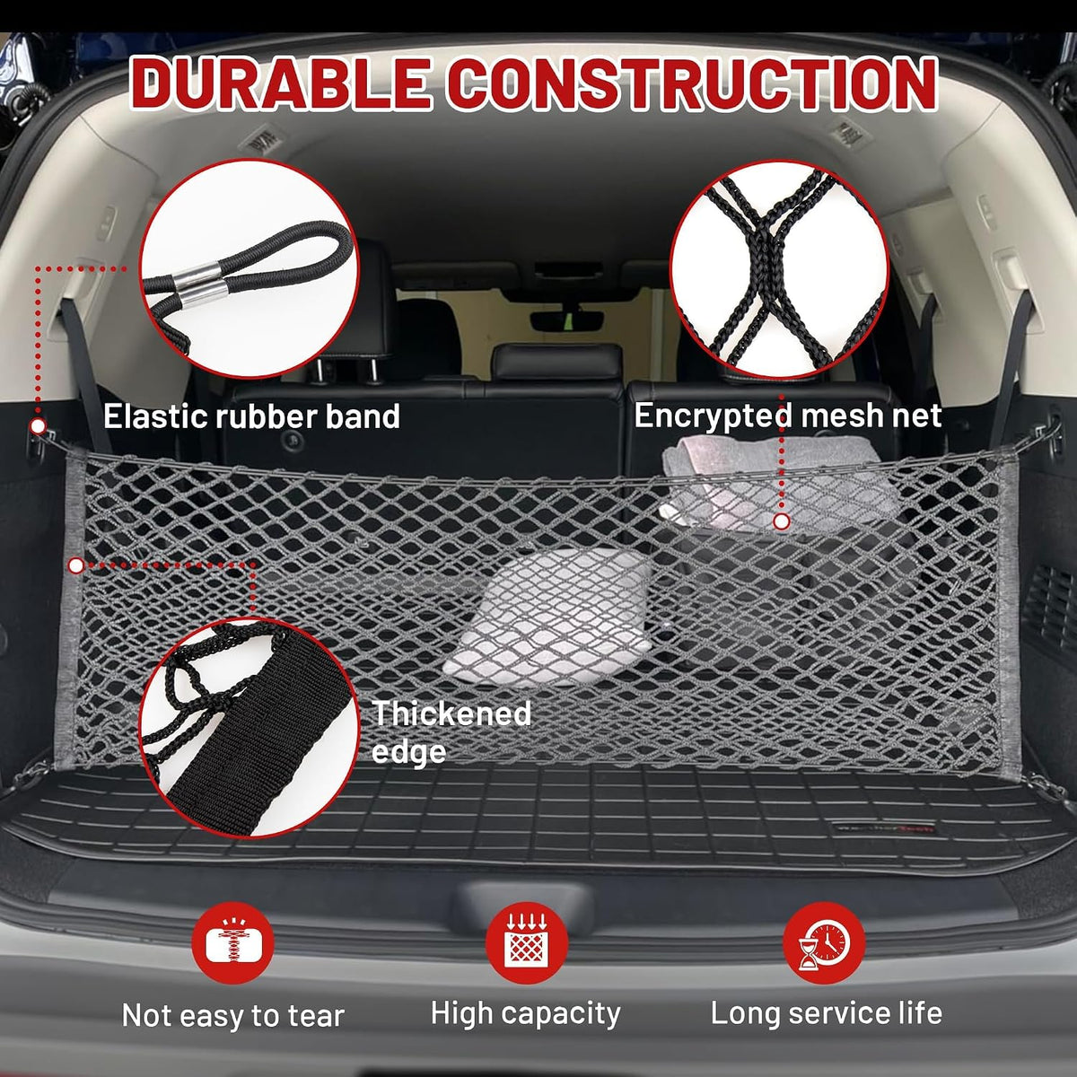 RED WOLF Envelope Style Cargo Net for 2006-2022 Ford Focus Escape Explorer Expedition Ranger Trunk Bed Grocery Net Elastic Mesh Organizer SUV Rear Tailgate Netting 43.3" x 15.7"