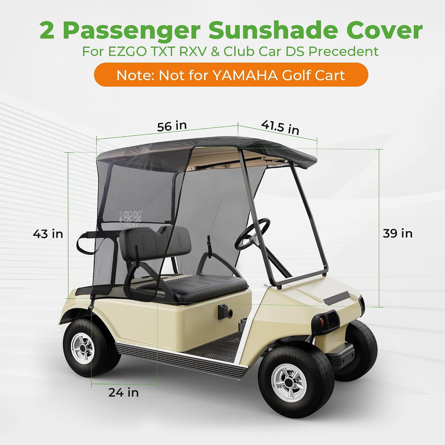 10L0L 2 Passenger Golf Cart Sun Shade Cover for EZGO TXT RXV & Club Car DS Precedent Tempo - Foldable UV Protection Cover Heat Blocking Design, Black