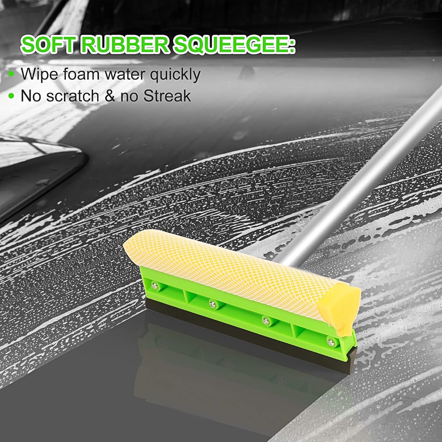 Car Wash Kit, 62'' Car Wash Brush with Long Handle, Soft Bristle Scratch-Free Car Detailing Brush Cleaning Kit, with Wash Mitt Towel Window Squeegee Tire Brush for Car SUV Truck RV Cleaning
