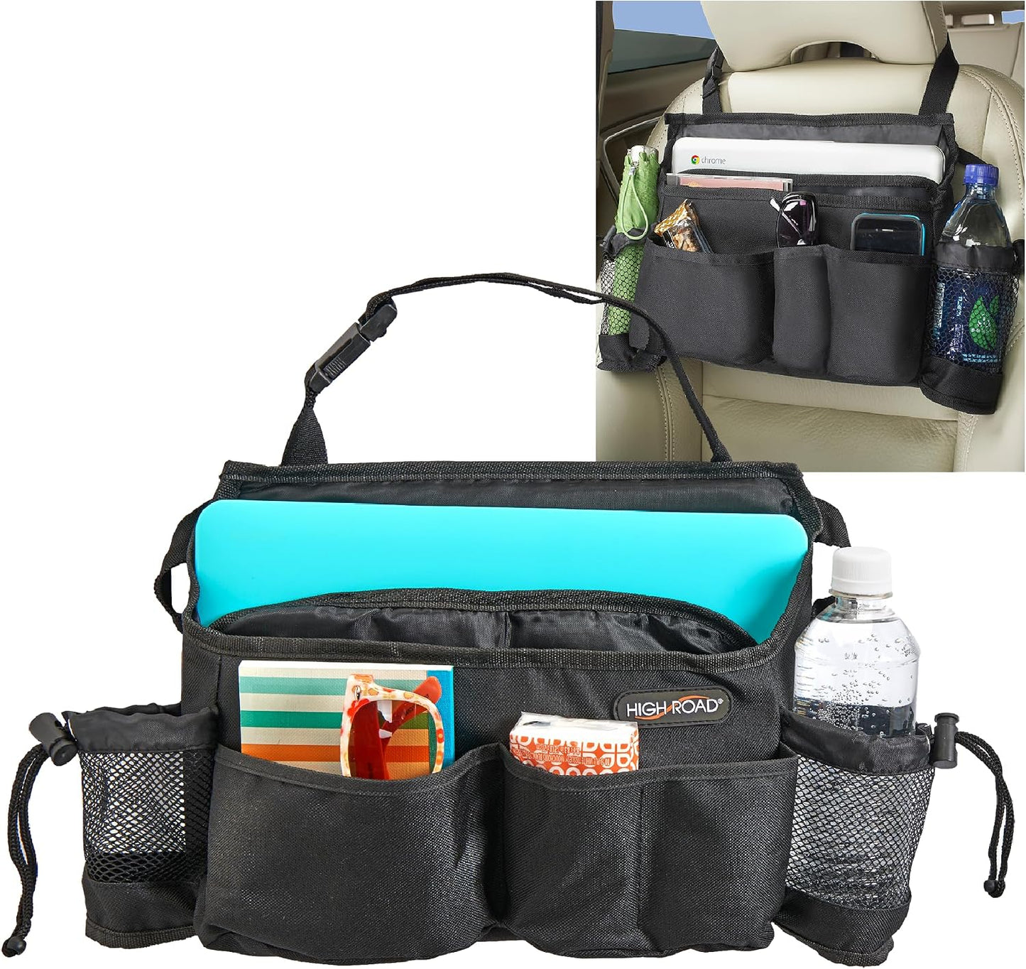 High Road SwingAway Car Front Seat Organizer with 6 Storage Pockets and 2 Bottle or Cup Holders