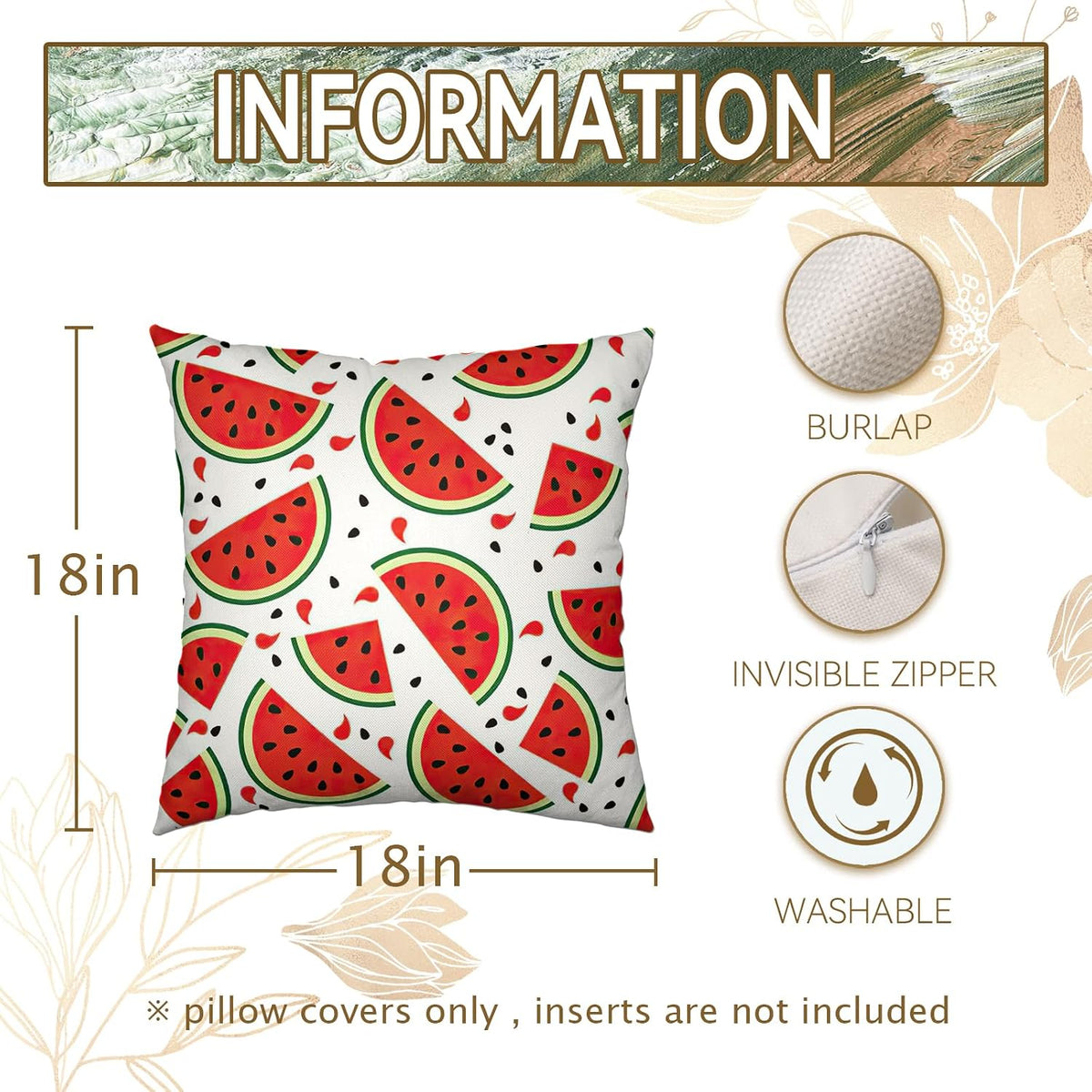 Watermelon Throw Pillow Covers 18 x 18 Inch Set of 2 Summer Green Fruit Pillow Covers Seasonal Farmhouse Pillow Cases Watermelon Cushion Cover for Home Bedroom Sofa Couch Car Decorations