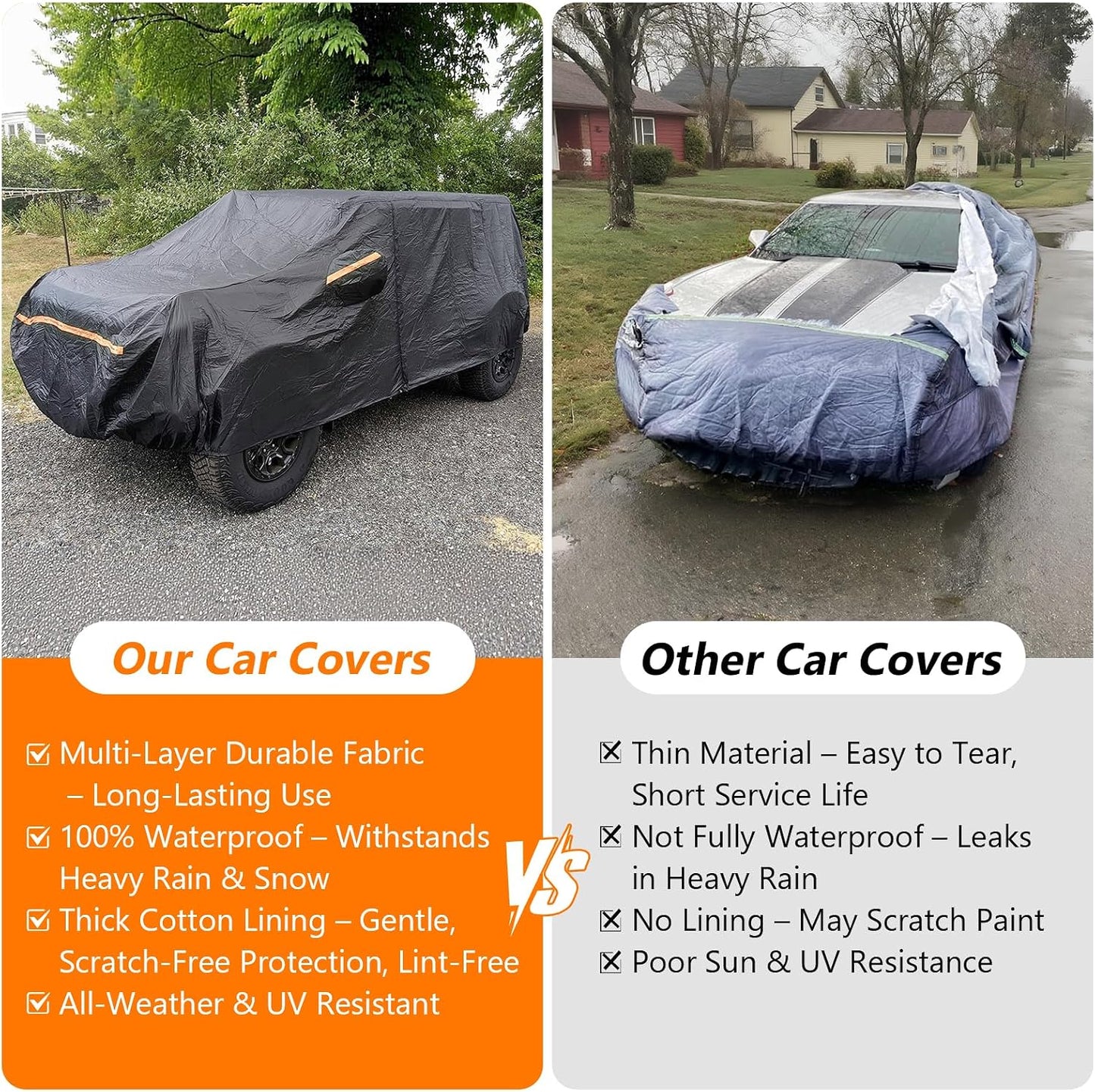 Car Cover for Jeep CJ7 1976-1986, Waterproof 420D Oxford Cloth and Cotton Cover Outdoor Full Car Covers with Zipper Windproof Heavy Duty All Weather Protection