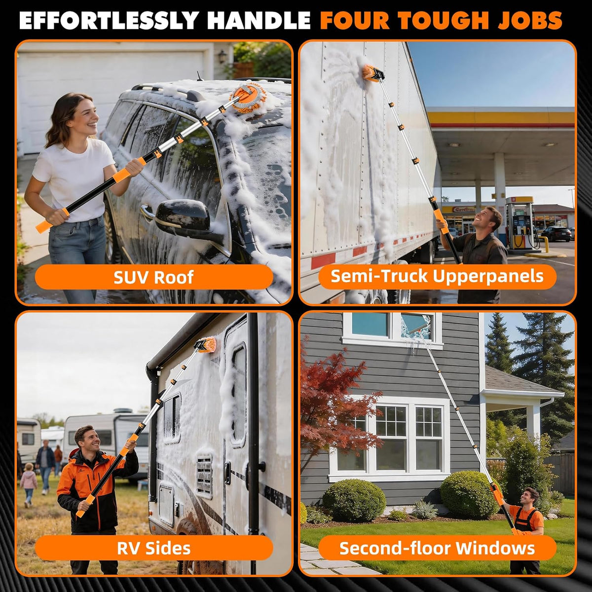 18FT Reach Car Wash Brush with Long Handle, 9-pcs Car Cleaning Kit