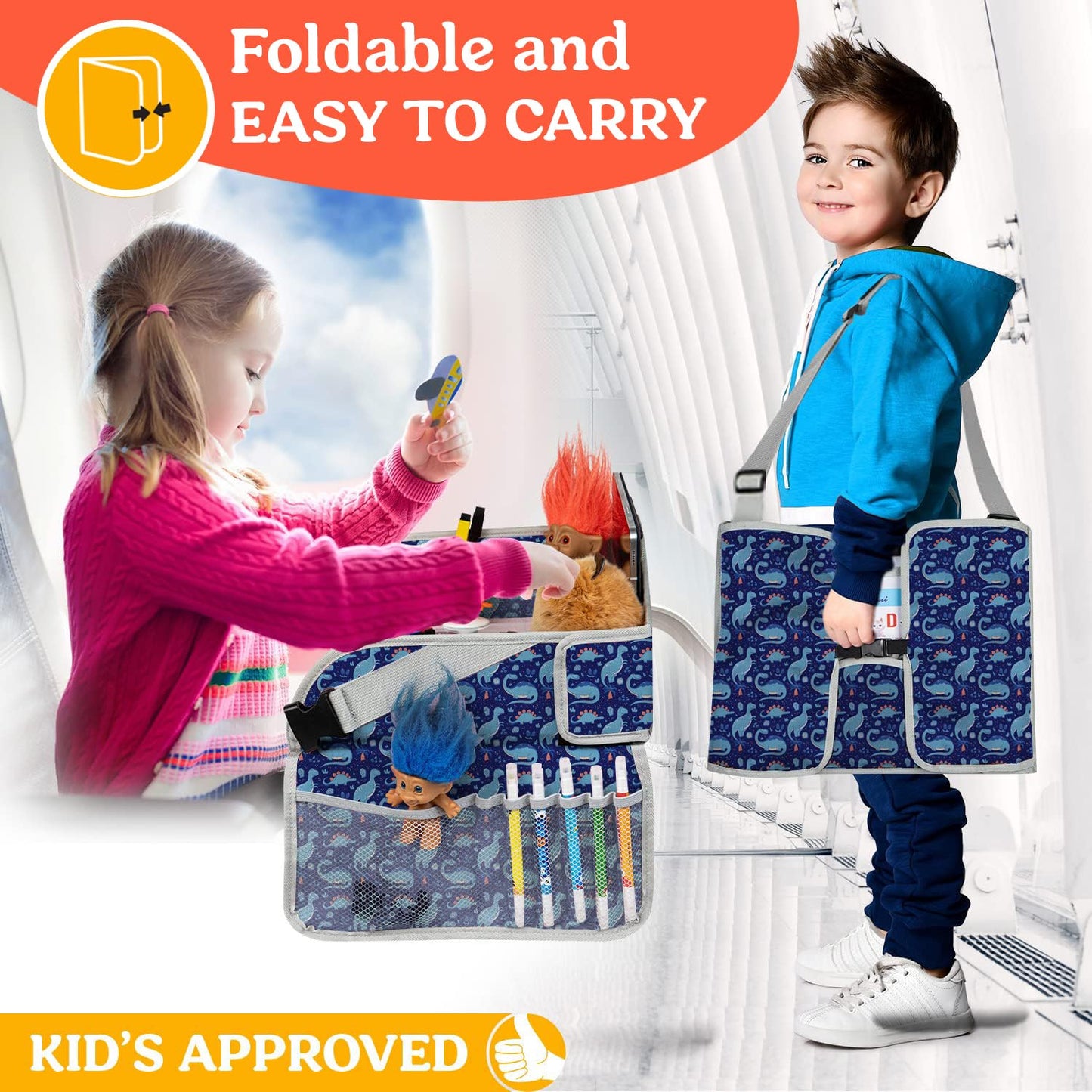 PILLANI Kids Travel Tray for Car - Toddler Essentials for Road Trip, Carseat Tray for Kids Travel, Car Activities for Kids Ages 4-8 w/ Activity Sheets & Pens, Tablet Holder, Dry Erase Board,Cup Holder