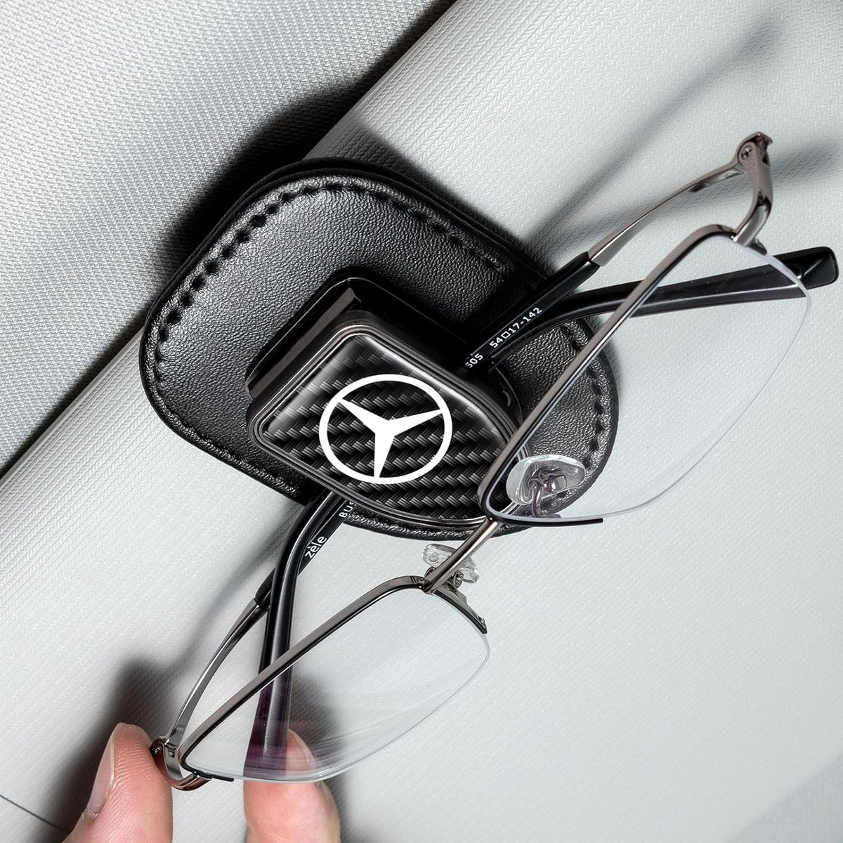 Sunglasses Holder, Leather Glasses Holders Compatible with BMW Series Car Sun Visor, Eyeglasses Hanger and Ticket Card Clip Eyeglasses Mount for Car, for Accessories, Black