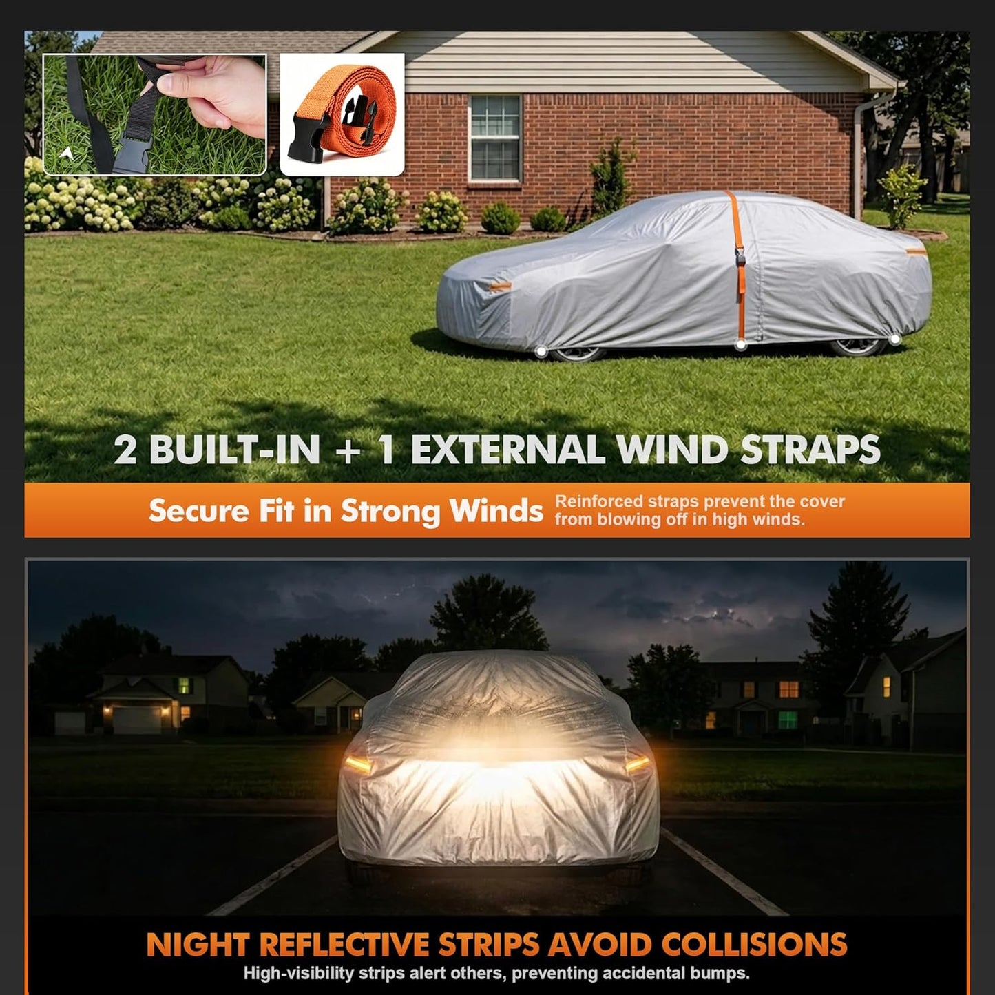 Car Cover Waterproof All-Weather,Heavy-Duty Outdoor Full Exterior Automobiles Sedan/Coupe (Length 186-193 inch) with Windshield Sun Shade Universal Fit Ford Mustang,Chevy Camaro/Corvette etc