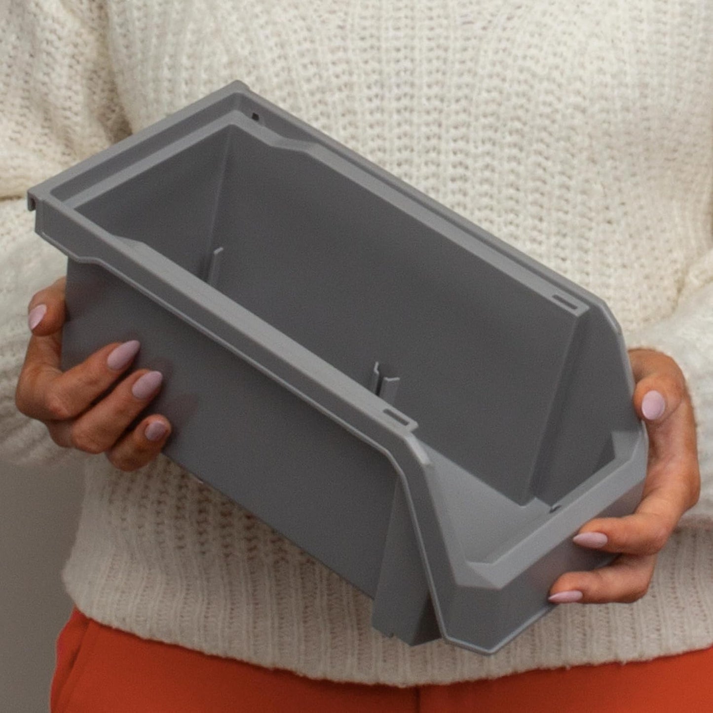 ReadySpace Plastic Containers for Organizing and Storage Bins for Closet, Kitchen, Office, Garage or Pantry Organization, Stackable Bins, Medium (11" x 5" x 5.5"), 8-Pack, Grey
