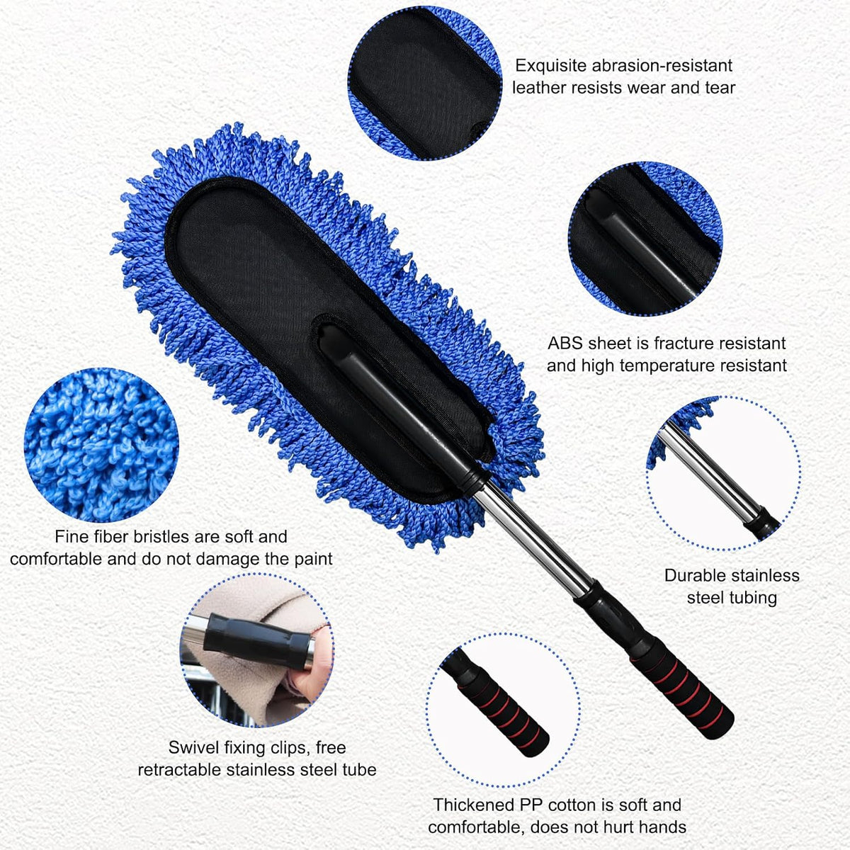2 PCS Microfiber Car Duster, Scratch Free Auto Exterior Interior Large Dusting Cleaning Brush, Multipurpose Vehicle Dust Cleaner with Extendable Handle, Car Accessories (Blue)