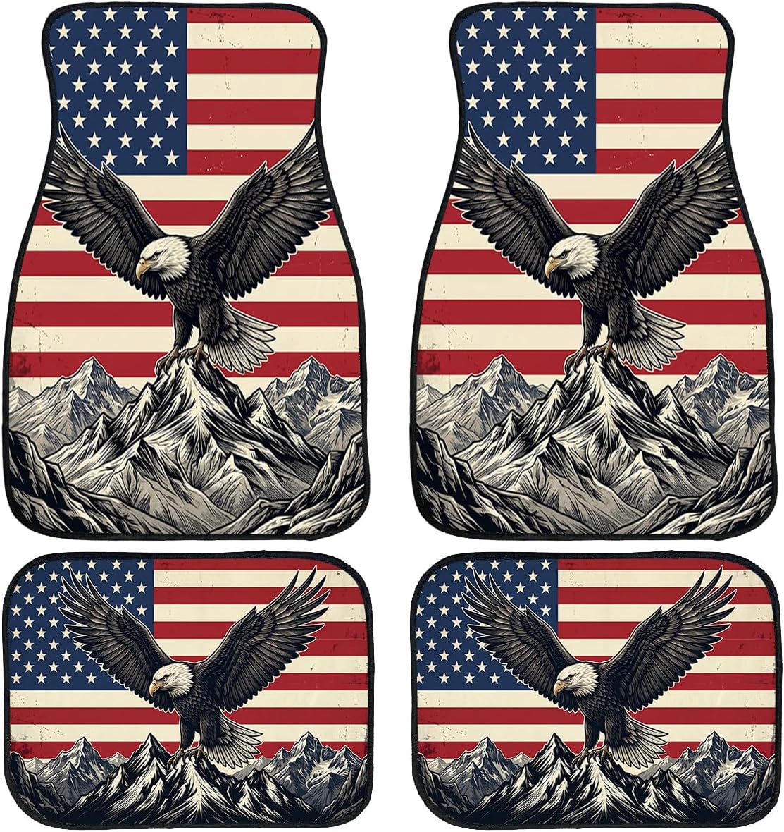 Eagle Car Floor Mats Set of 4 Mountain Eagle American Flag Automotive Foot Mats Rugs Carpet for Car Non-Slip Auto Car Accessories Universal Fit for Car SUV Truck Van