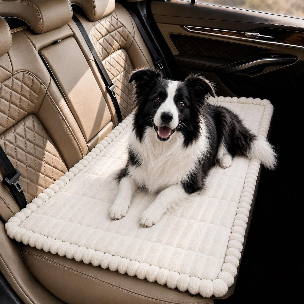 Dog Car Seat Cushion, Extra-Thick Non-Slip Backseat Mat, White