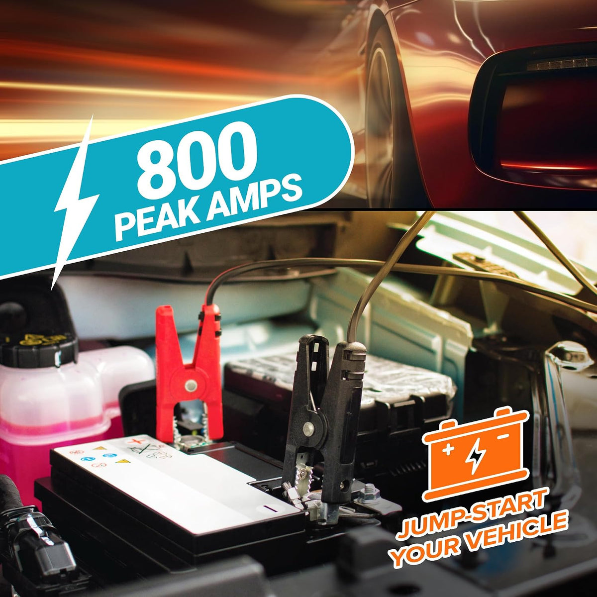 Armor All Car Jump Starter Emergency Power Bank Kit, 800 Amp Peak, 2.4 Amp Phone Charge USB Port, LED Light, Strobe, SOS, Overcharge & Discharge Protection, 7200mAh, For Cars Trucks Motorcycles & More