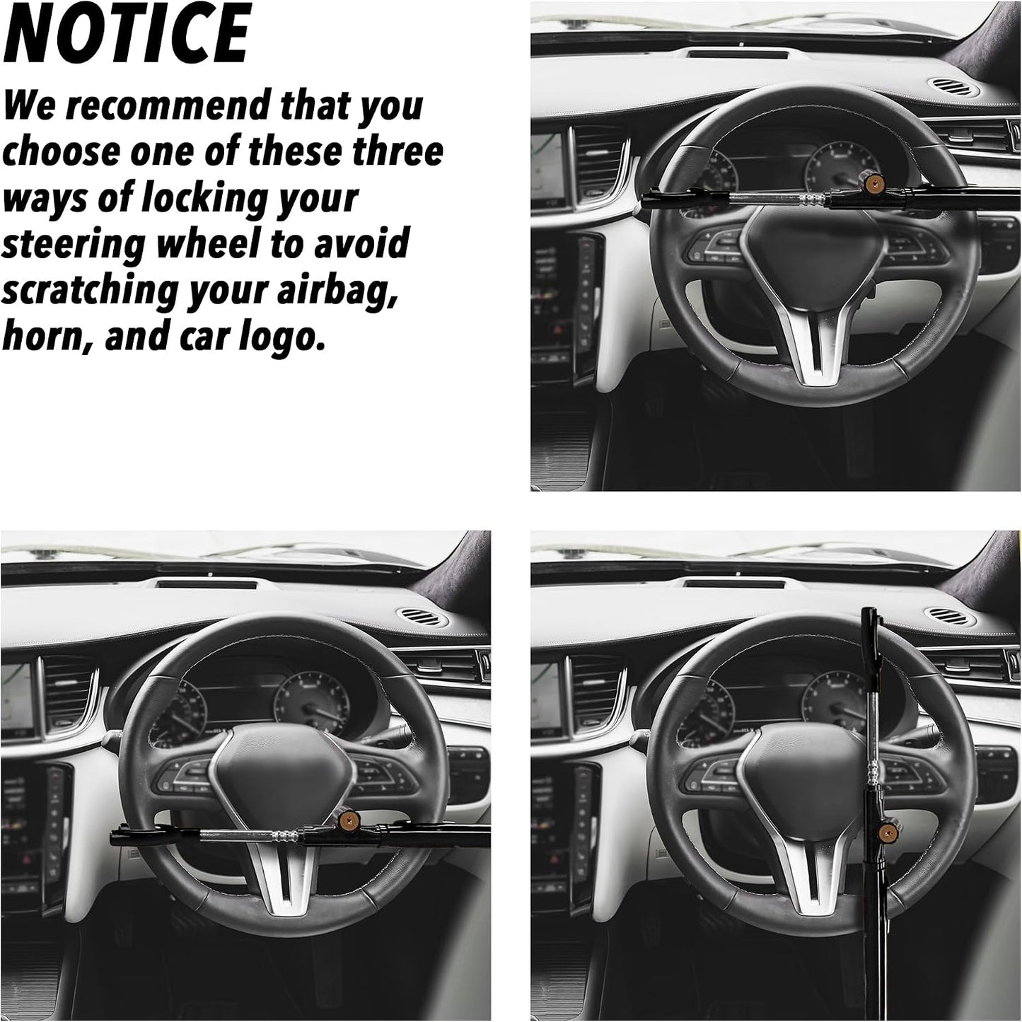 CARTMAN Vehicle Steering Wheel Lock Car Anti Theft Security Lock with Adjustable Length Fit for Cars Trucks Vans and SUVs, Black