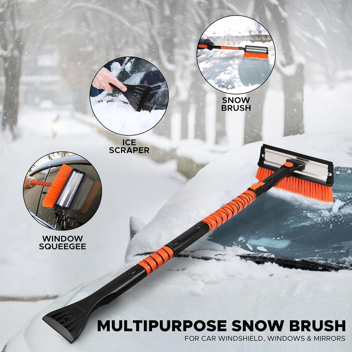 EcoNour 47" Extendable Snow Brush and Ice Scraper Pivoting Squeegee