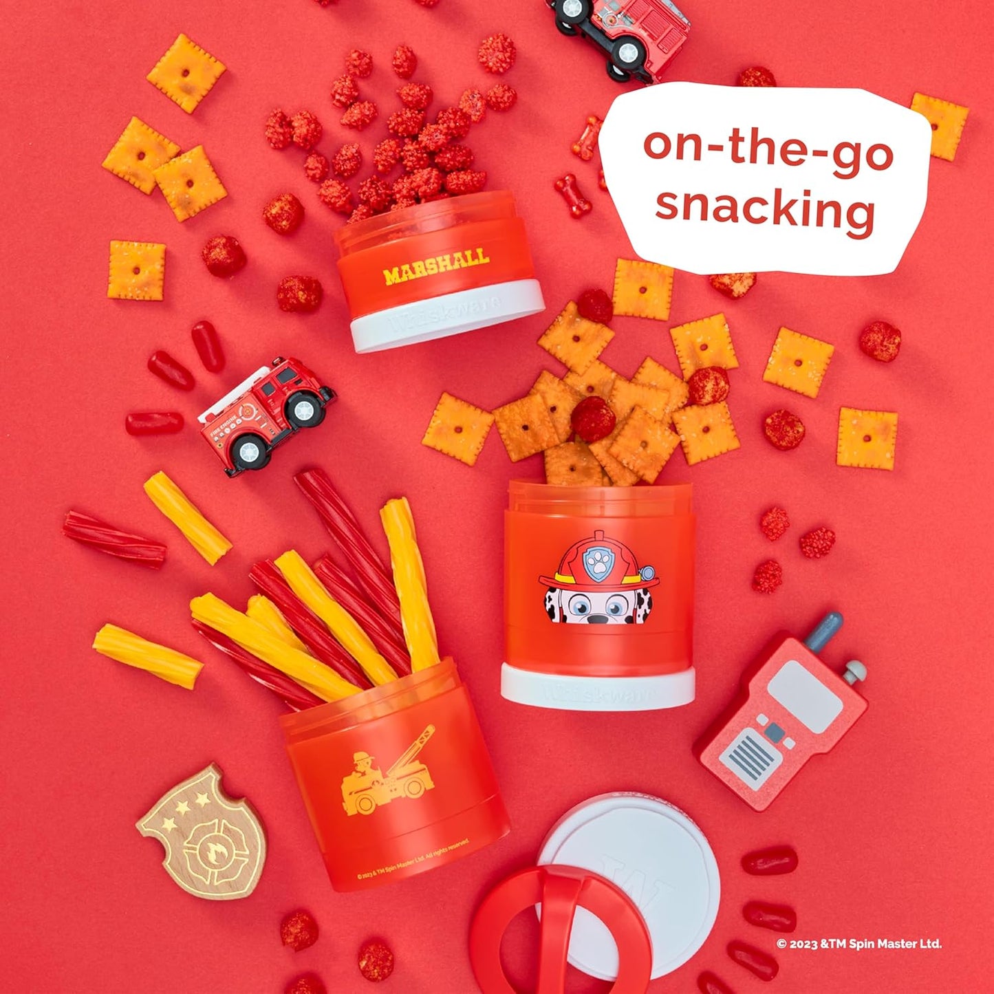 Whiskware Paw Patrol Stackable Snack Containers for Babies, Kids, and Toddlers, 3 Stackable Snack Cups for School and Travel, Formula Friendly, Cupholder Friendly, Marshall