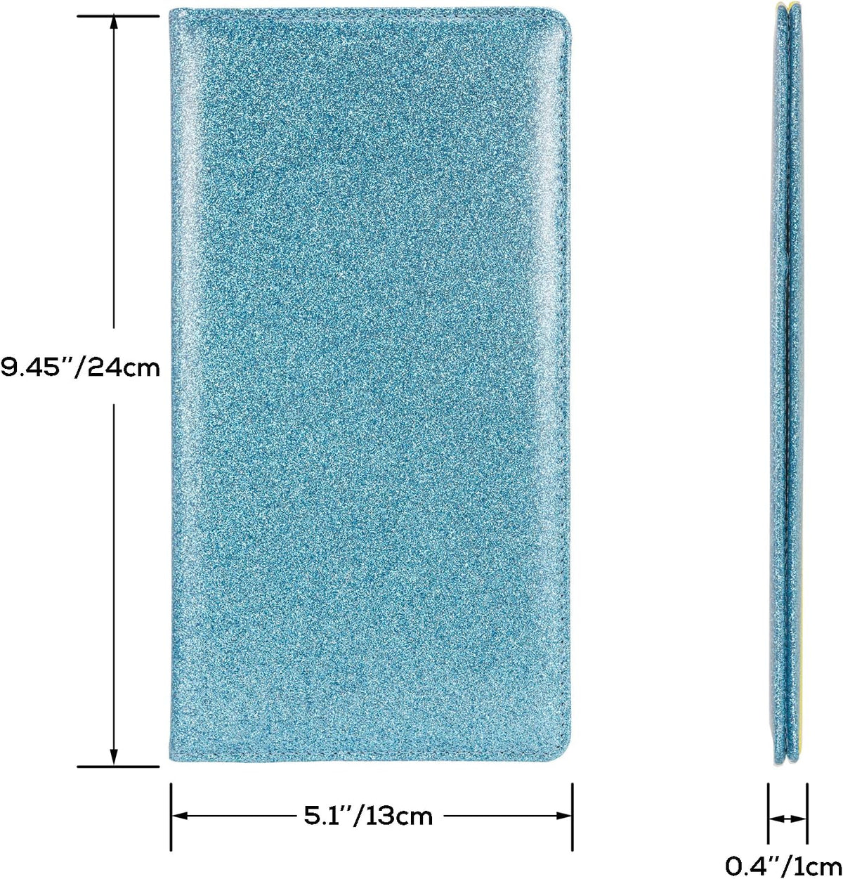 Leather Car Registration Insurance Holder Magnetic Shut, Glitter Light Blue