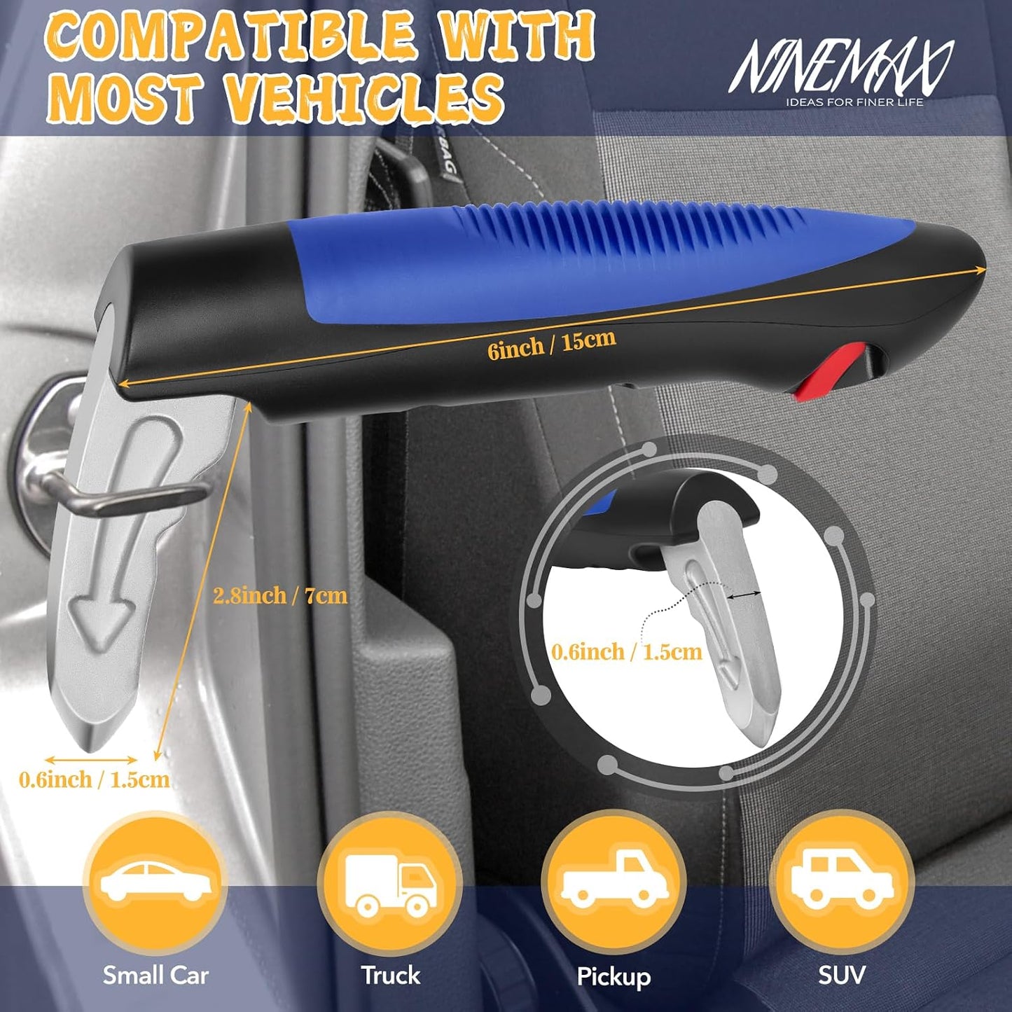 NINEMAX Car Door Assist Handle for Elderly, 3-in-1 Portable Car Cane (2pc) | Stable Support for Easy Vehicle Entry, Fits Most Cars, 3-in-1 Design, Lightweight & Portable, Non-Slip Grip, Tool-Free Setup