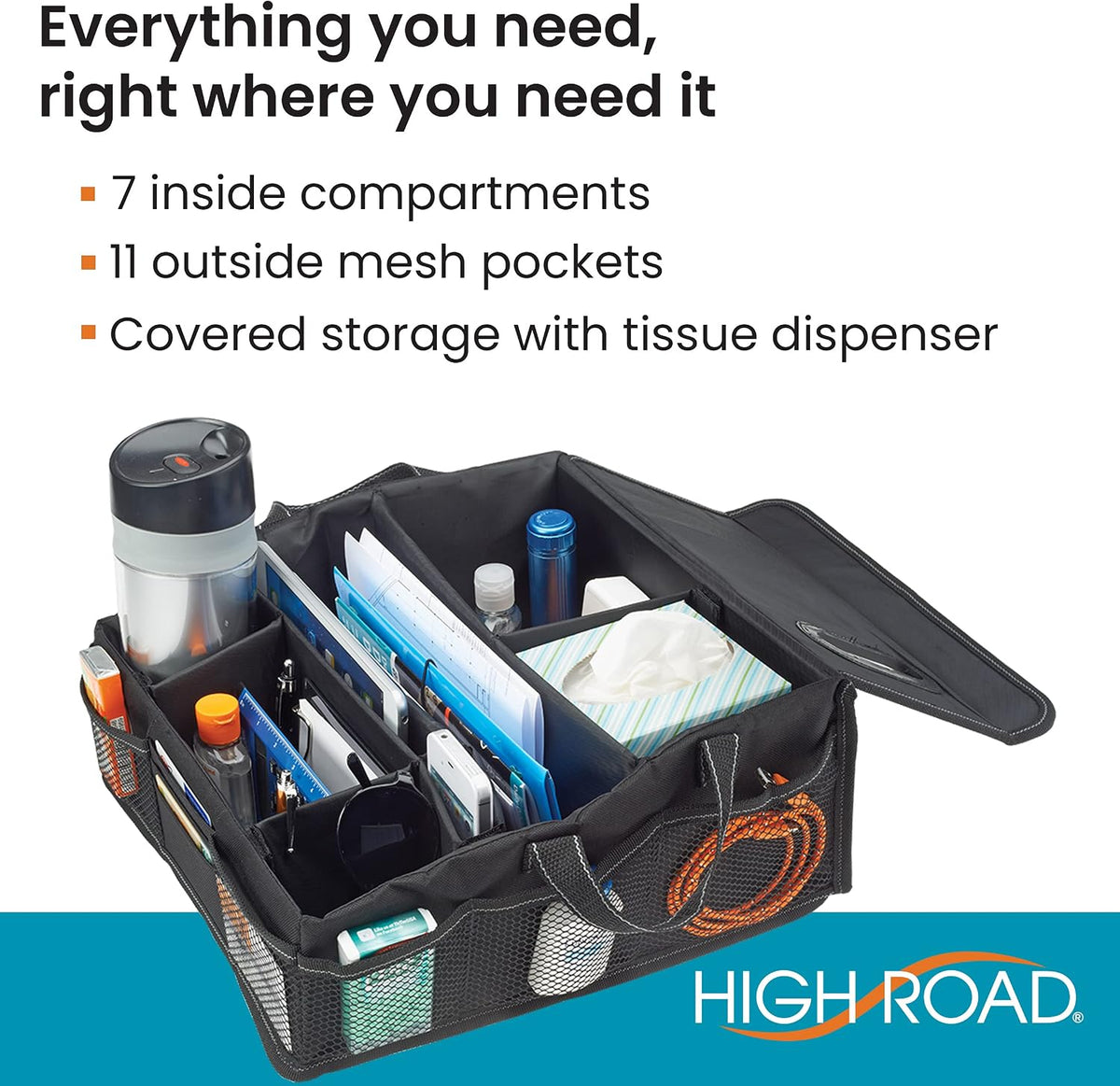 High Road SeatStash Car Front Seat Organizer for Driver and Office Storage with Tissue Holder and Divided Multipurpose Compartments